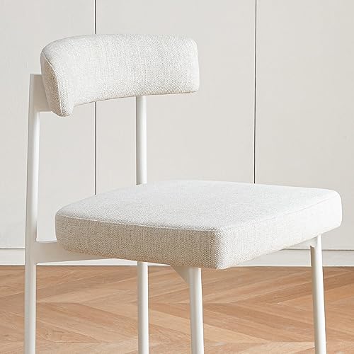 Miniatura 5 de Juego de 4 sillas de comedor de tela beige, silla de cocina tapizada sin brazos, moderna silla de comedor con respaldo curvado