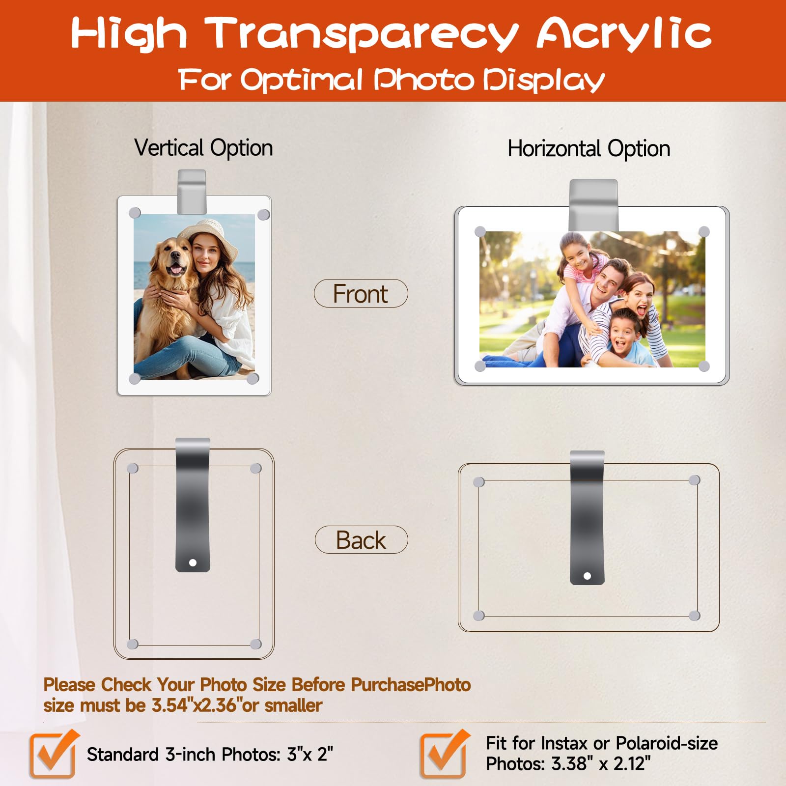 Oraivy Car Picture Holder, Magnetic Car Picture Frame Acrylic, Photo Car Visor Clip, Personalized Photo Car Visor Clip for Adding Family, Dad, Mom, Husband, Wife, Boyfriend, or Pets Photos