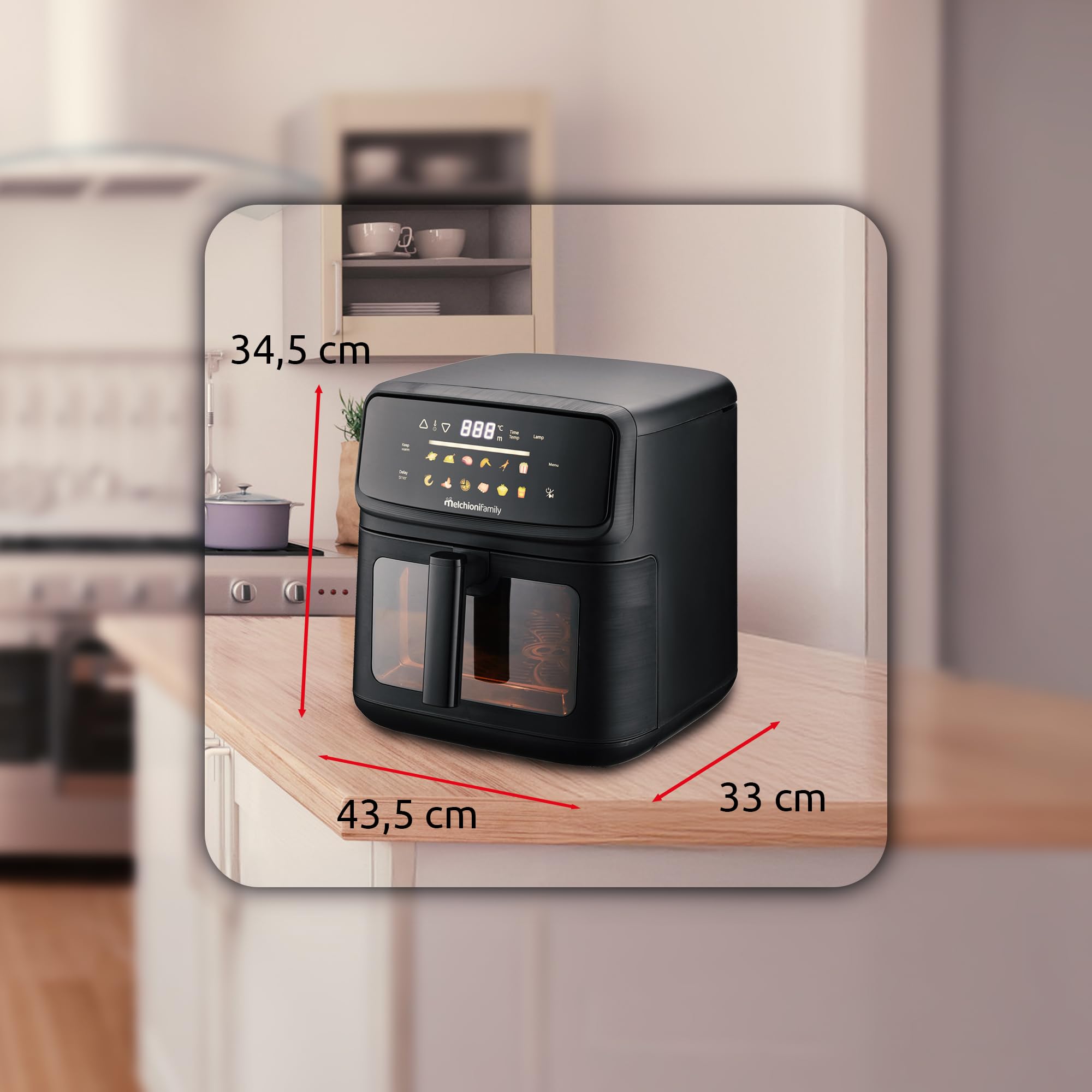 Melchioni Family Friggitrice ad Aria Martina 10L Digitale Capiente e Potente 2.100W alimentazione 220-240V 50/60 Hz