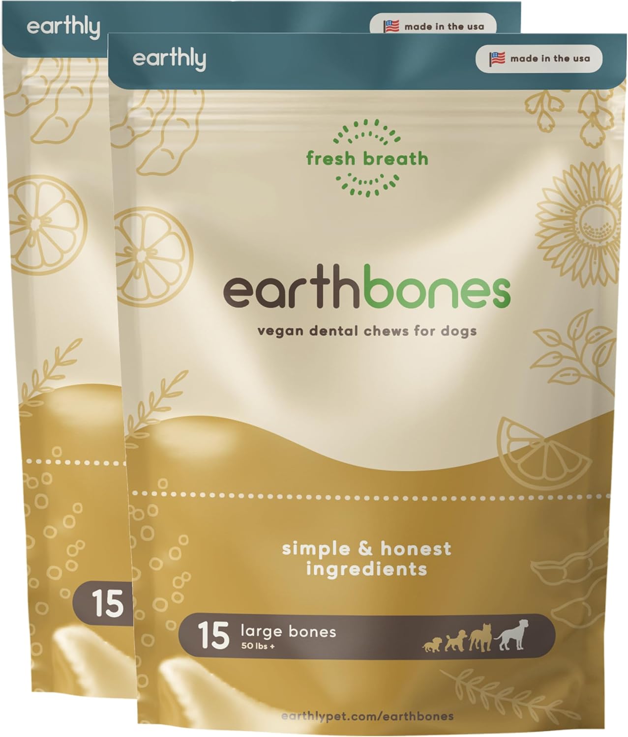 Earthbones Dental Chews for Dogs 50lbs+, 30 Bones Pet