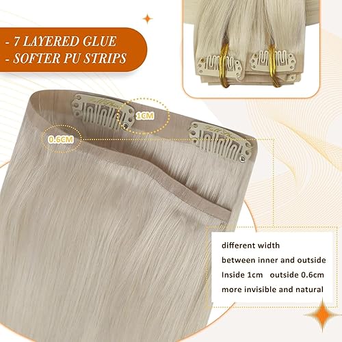 Miniatura 5 de Full Shine Extensiones de cabello humano con clip, color rubio sin costuras, extensiones de cabello rubio invisible con clip, trama de poliuretano