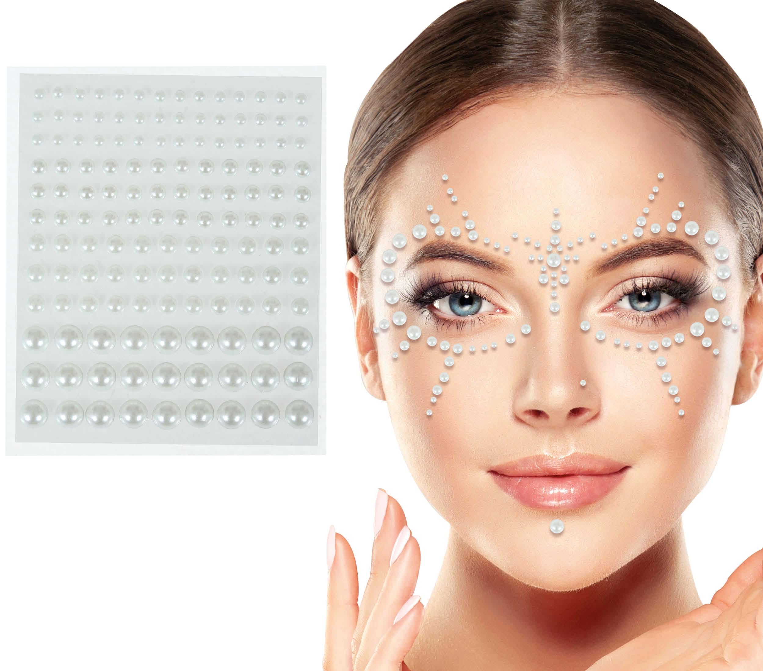 FIESTAS GUIRCA | Joyas Faciales Adhesivas Perlas Surtidas (10x20 cm) - Accesorio de Maquillaje para Fiestas y Celebraciones - Ideal para Mujer Adulta - Perfecto para Halloween y Carnaval - Blanco