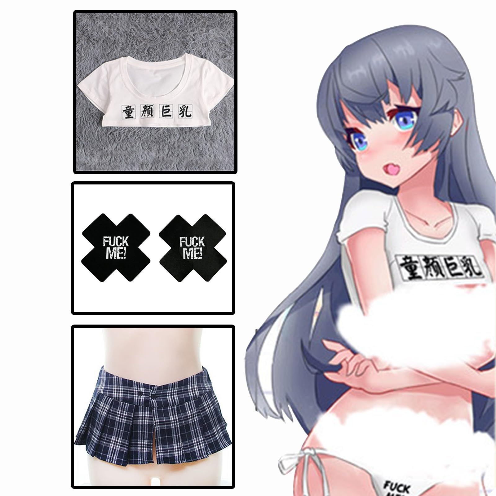 YOMORIO Japanese Lingerie Sexy Crop Top Naughty Underwear Anime Cosplay Costumes (): White 2