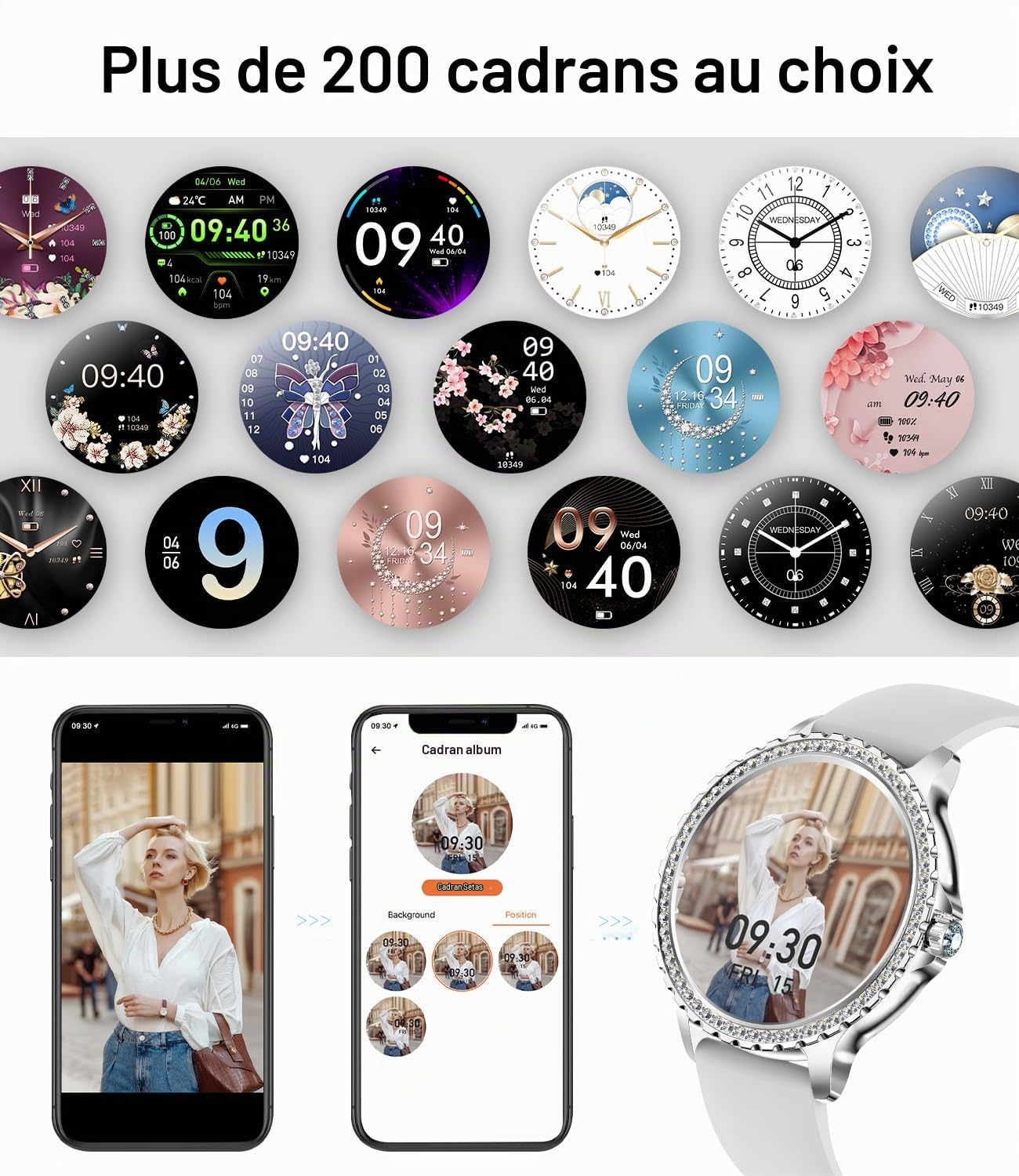 Montre Connectée Femme avec Appel Bluetooth,Etanche Smartwatch avec Fonction Féminine/Fréquence Cardiaque Sommeil/20 Modes Sportifs/Lecteur Musique,Podomètre Montre Connectée Compatible iOS Android