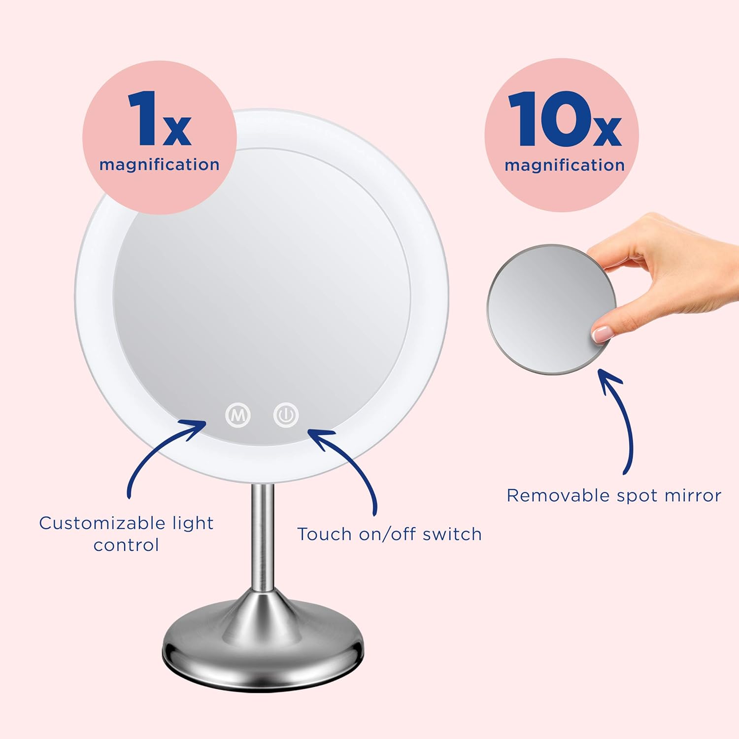Conair Cordless Rechargeable LED Lighted Vanity Makeup Mirror with 10x Spot Magnification, Satin Nickel : Everything Else