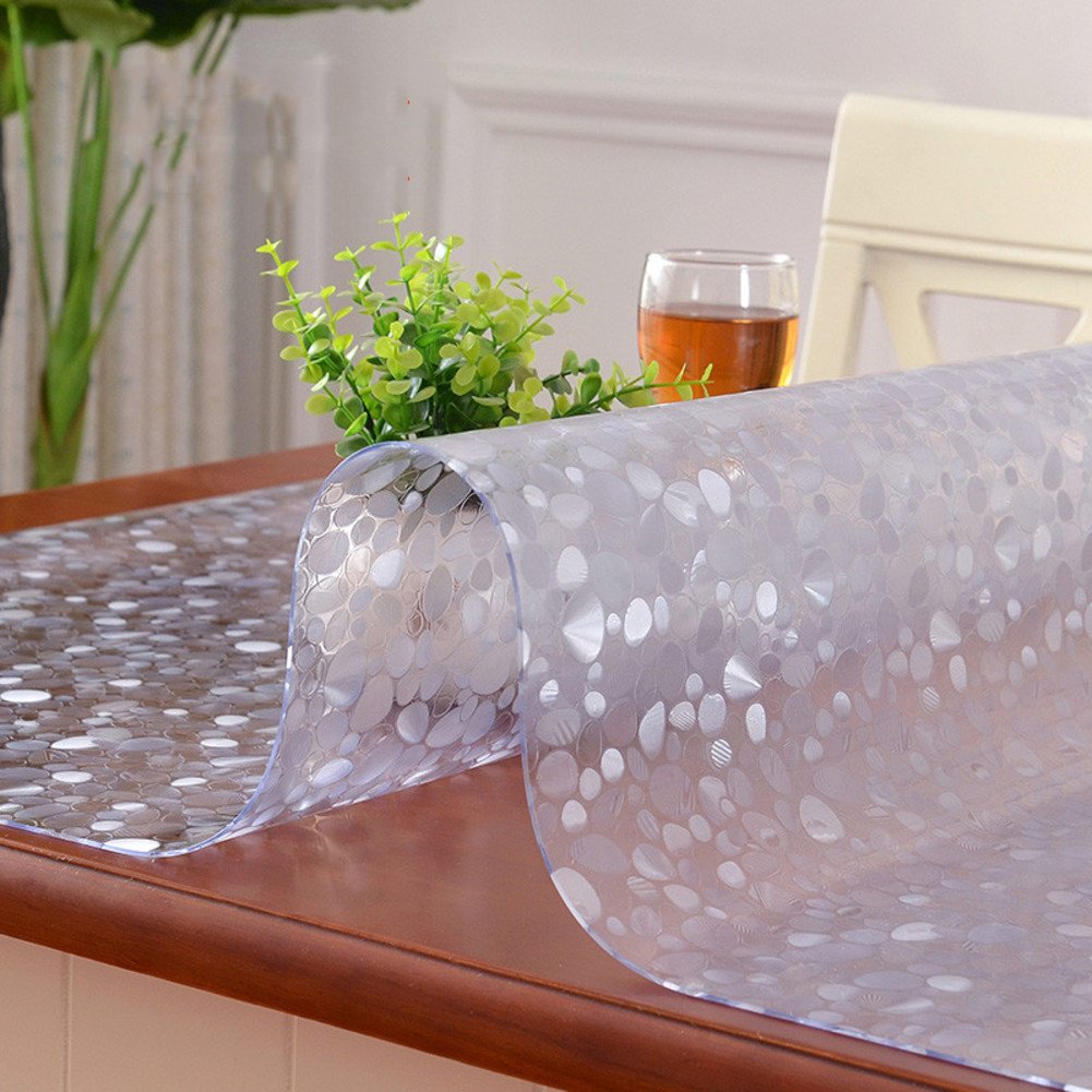 HM&DX Gefrostet Transparent Tischdecken Wasserdicht PVC Tabelle beschützer Abwaschbar Weiches Durchsichtige Tisch Decken Tuch Abdeckung für Kaffee, wohnküche-Kieselstein 80x135cm(31x53inch)