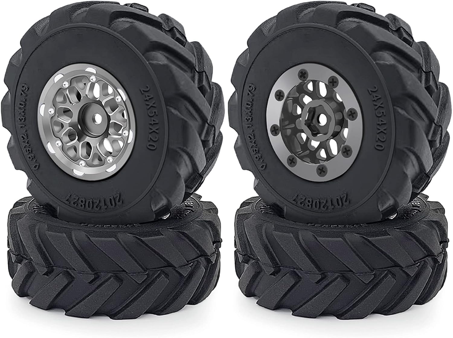 4PCS 1.0 beadlock wheels SCX24 wheels & tires TRX4M Aluminum Wheel Rims & Mud Terrain Tires Kit for 1/18 RC crawler TRX4M 1/24 RC crawler SCX24 upgrades (SCX24 Wheels & Tires Titanium 54mm)