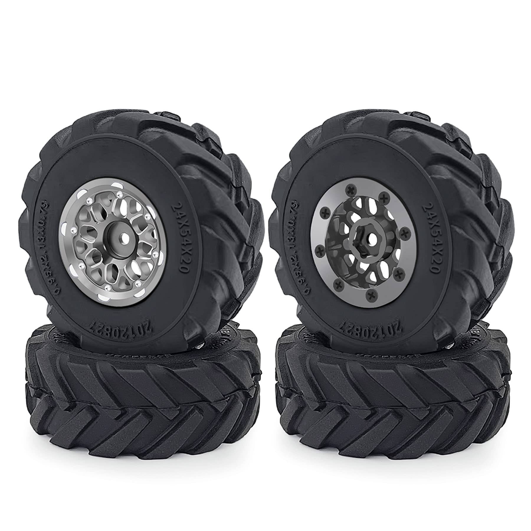 4PCS 1.0 beadlock wheels SCX24 wheels and tires TRX4M Aluminum Wheel Rims and Mud Terrain Tires Kit for 1/18 RC crawler TRX4M 1/24 RC crawler SCX24 upgrades (SCX24 Wheels Rim Titanium)