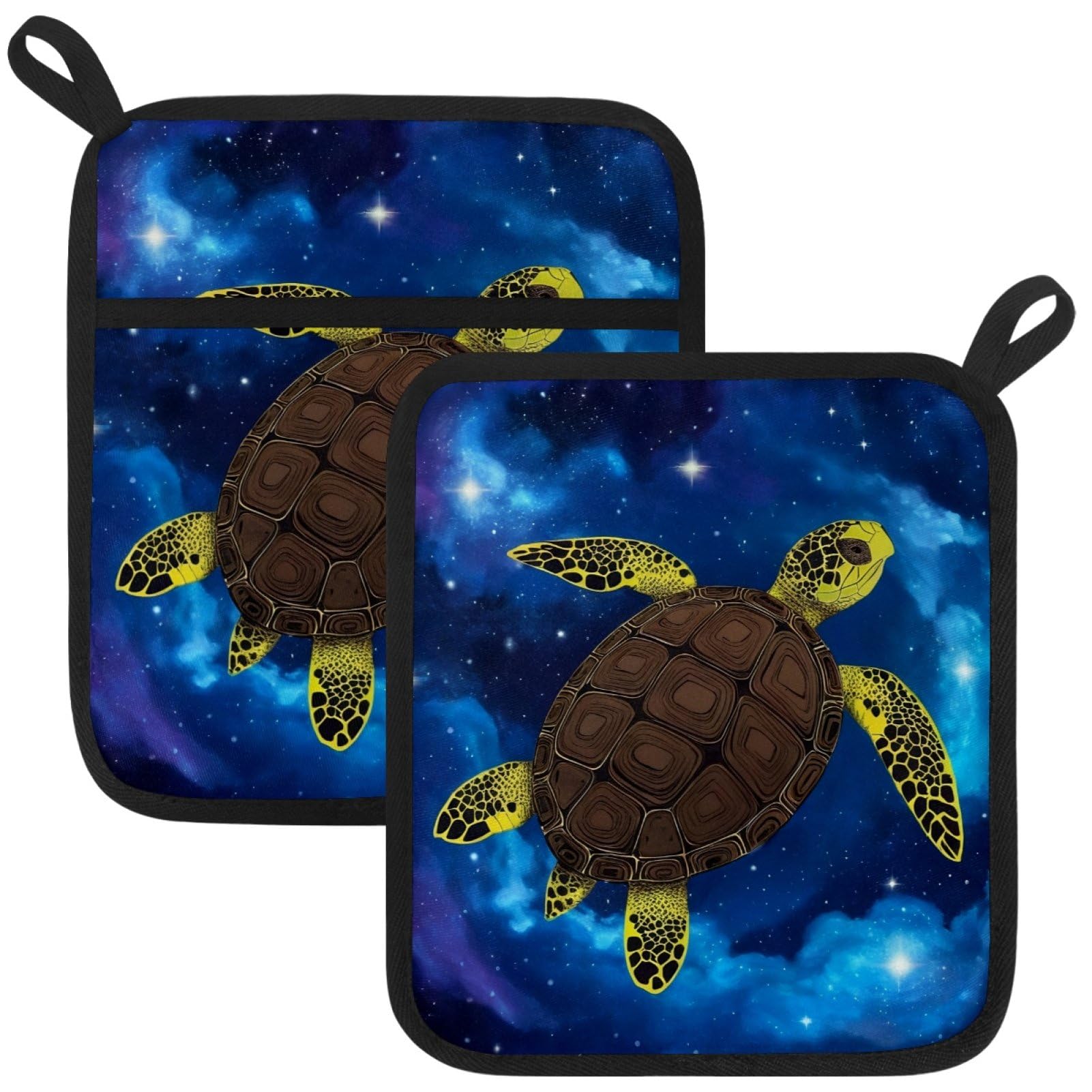 VAPOKF Turtle Starry Sky Kitchen Hot Pot Holder, Pot Holders Heat Resistant Pot Holder with Pocket Heat Resistant Trivets for Hot Pans Cotton Pot Mitts for Kitchen Cooking Baking