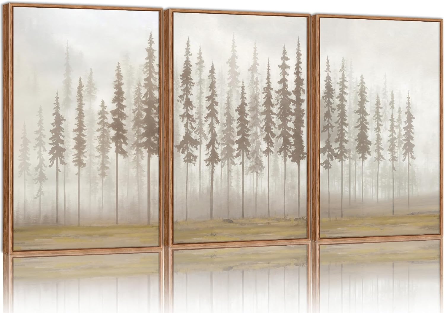 (Incomplete missing one pc). SIGNINART Large Pine Tree Framed Canvas Wall Art Set, Foggy Forest Landscape Wall Decor, Modern Beige Nature Artwork, Misty Forest Wall Painting for Living Room, Bedroom,Office 16 x24 x3 Beige 16L\\\" x 24W\\\" (similar).