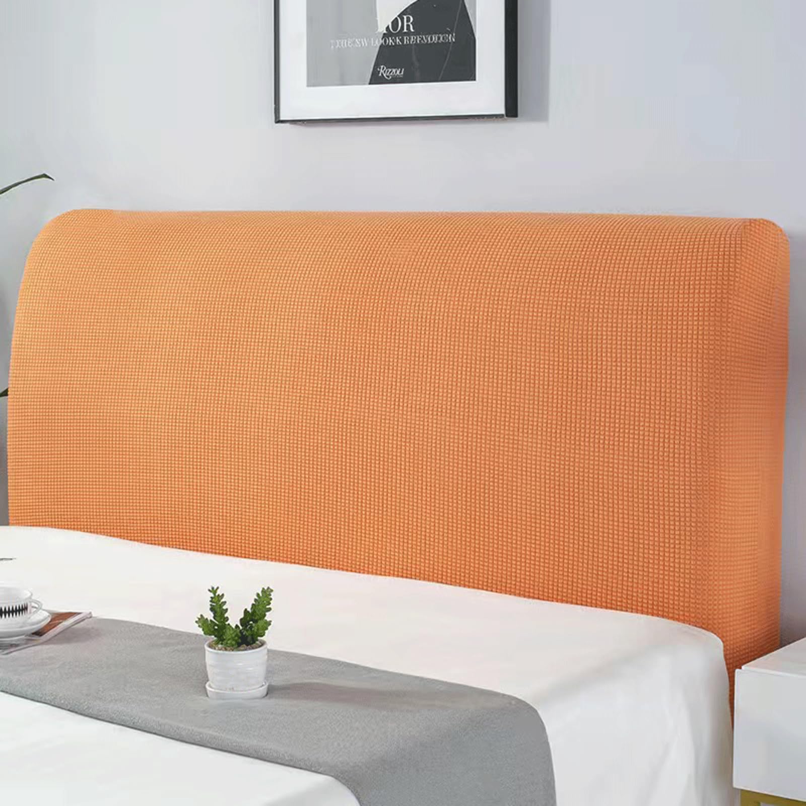 Zcxryfl Orange Bed Headboard Covers Slipcover, Nordic Style Stretch Headboard Covers For King/Single/Double Bed, Dustproof Protector Decor Bed Head Cover For Wood/Leather/Upholstered Headboard(110-135Cm,)