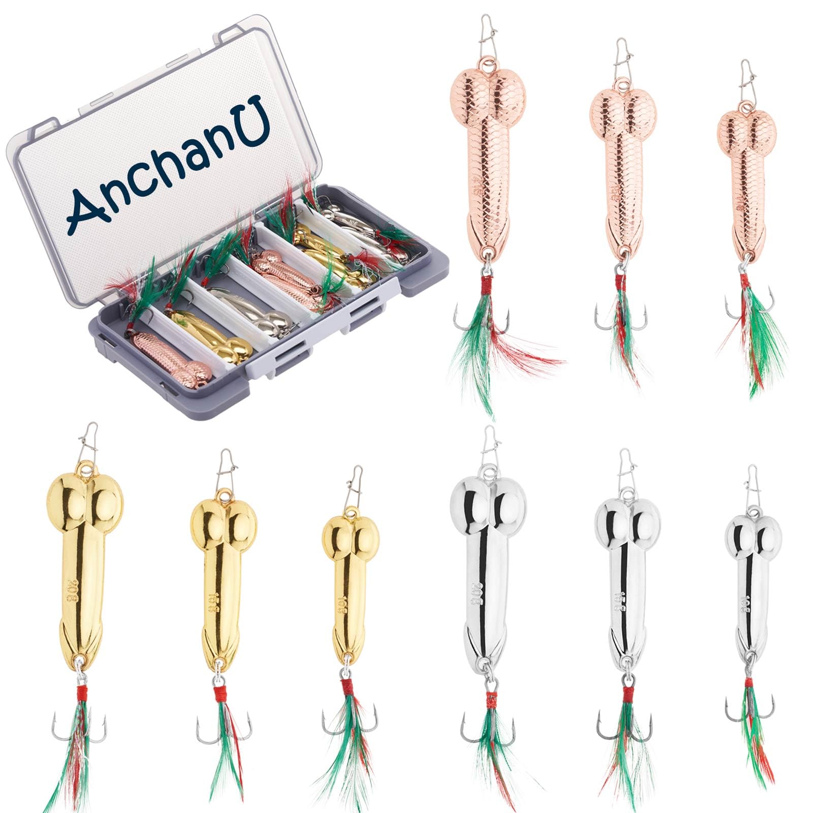 AnchanU Fishing Lures Gag Gift for Men Metal Sequin Spoons with Treble Hooks for Bass, Trout, Mackerel, Grouper in Freshwater and Saltwater - Funny Gifts for Fisherman