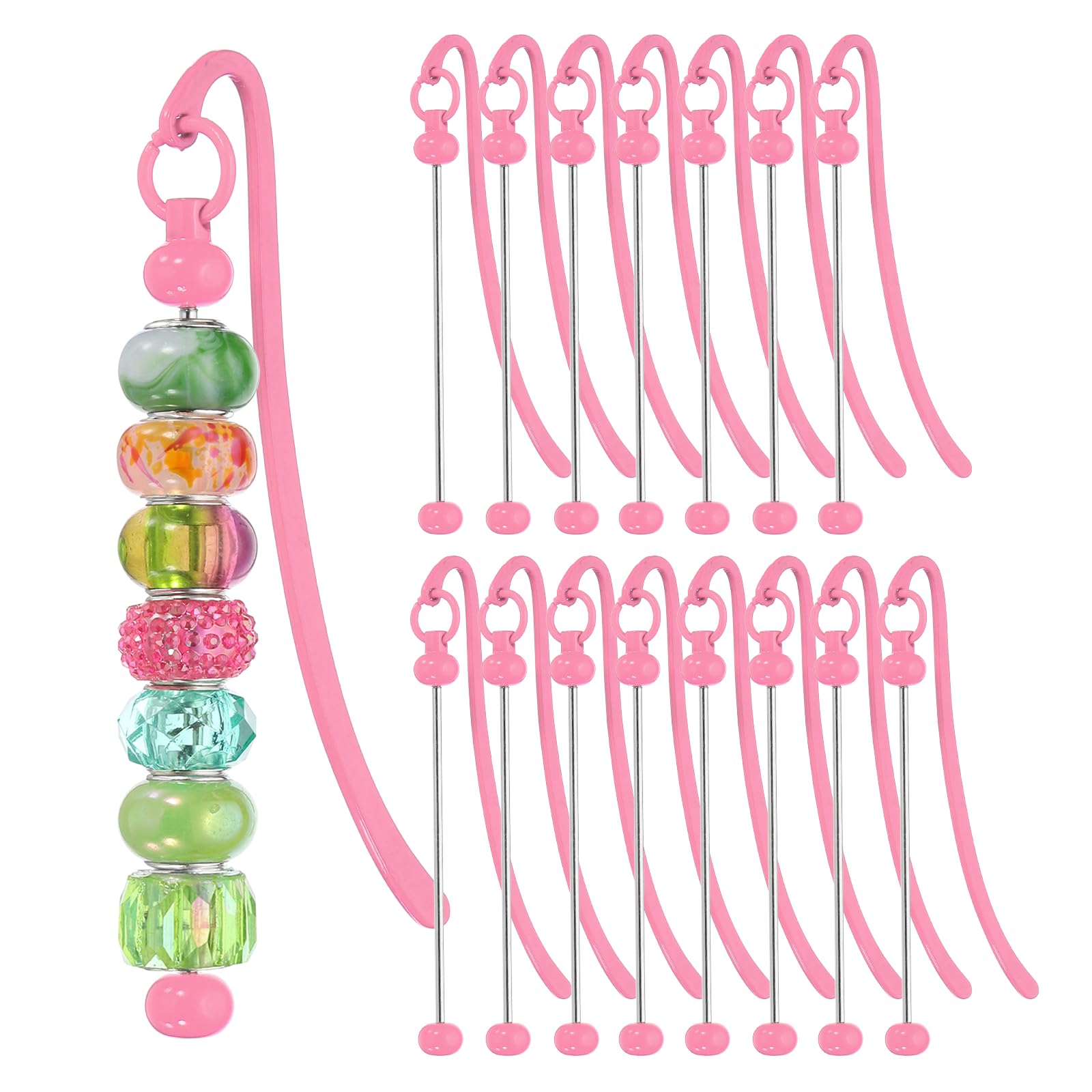 PATIKIL 16 Pcs Beadable Bookmarks, DIY Metal Blank Bar Bookmark Bead Craft Jewelry Pendant Charm Book Mark for Gift Teacher Office Supplies Home Crafts, Peach Pink