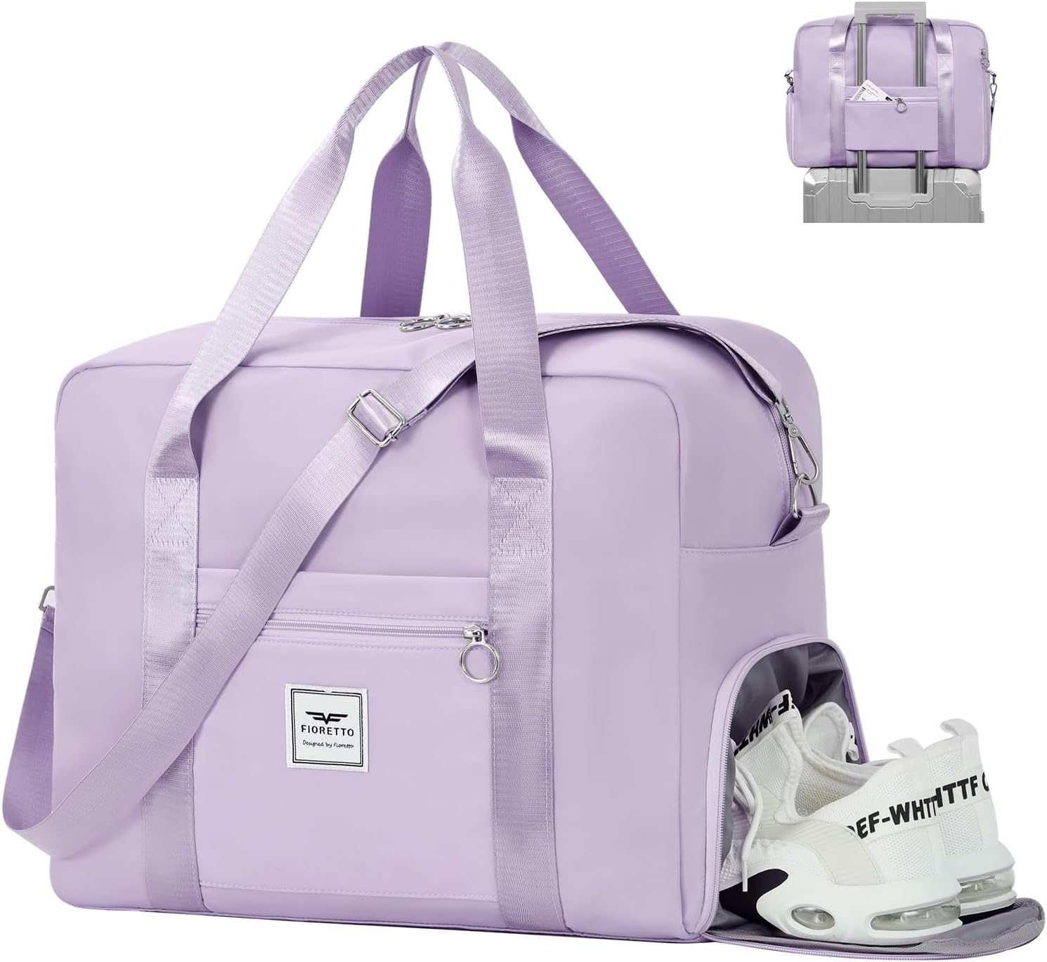 FIORETTO for Easyjet Airlines Cabin Bag 45x36x20 Underseat Travel Hand Luggage Carry on Bag Weekend Overnight Duffle Holdall Bag for Women and Men with Shoes Compartment Purple