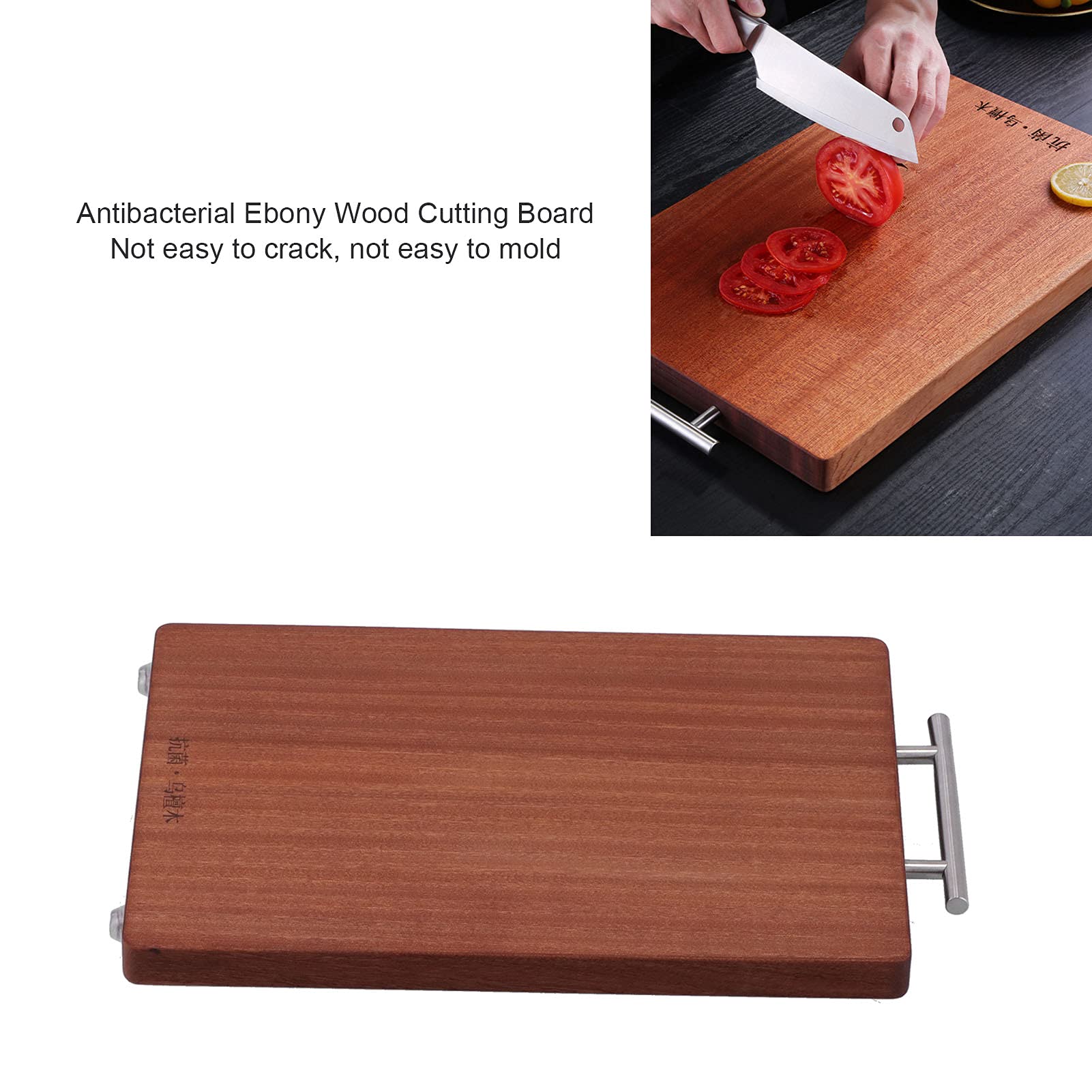 Tabla de cortar de madera, tabla de cortar de doble cara con asa, tabla de cocina antibacteriana natural para verduras, 40x28x2,5 cm (Cuadrada)