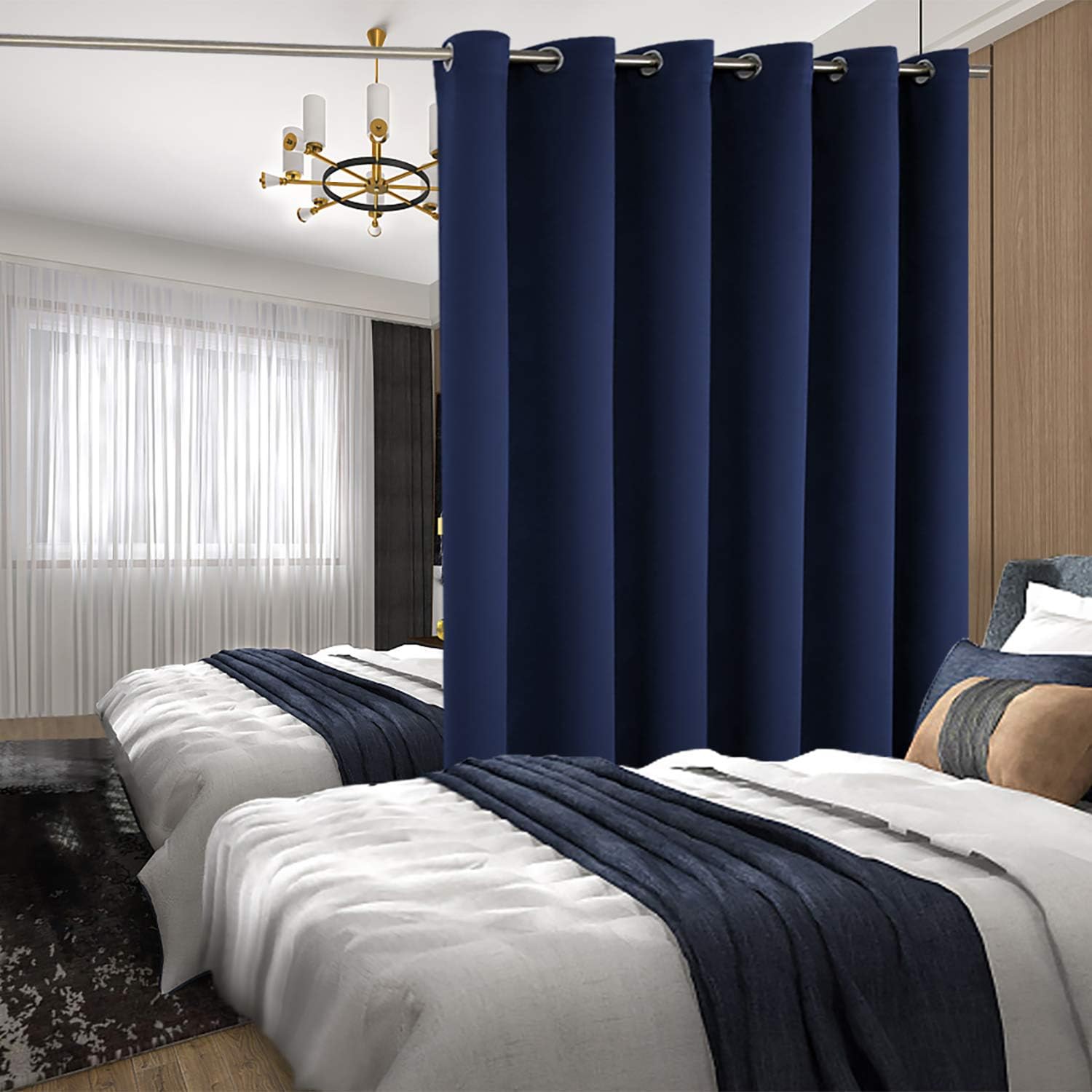 BGment Sliding Door Curtains for Living Room 1 Panel, Blackout Curtains 84 Inch Length Thermal Insulated and Soundproof Window Curtain Drapes for Bedroom, Navy Blue, Each Extra Wide Curtains 120 Inch