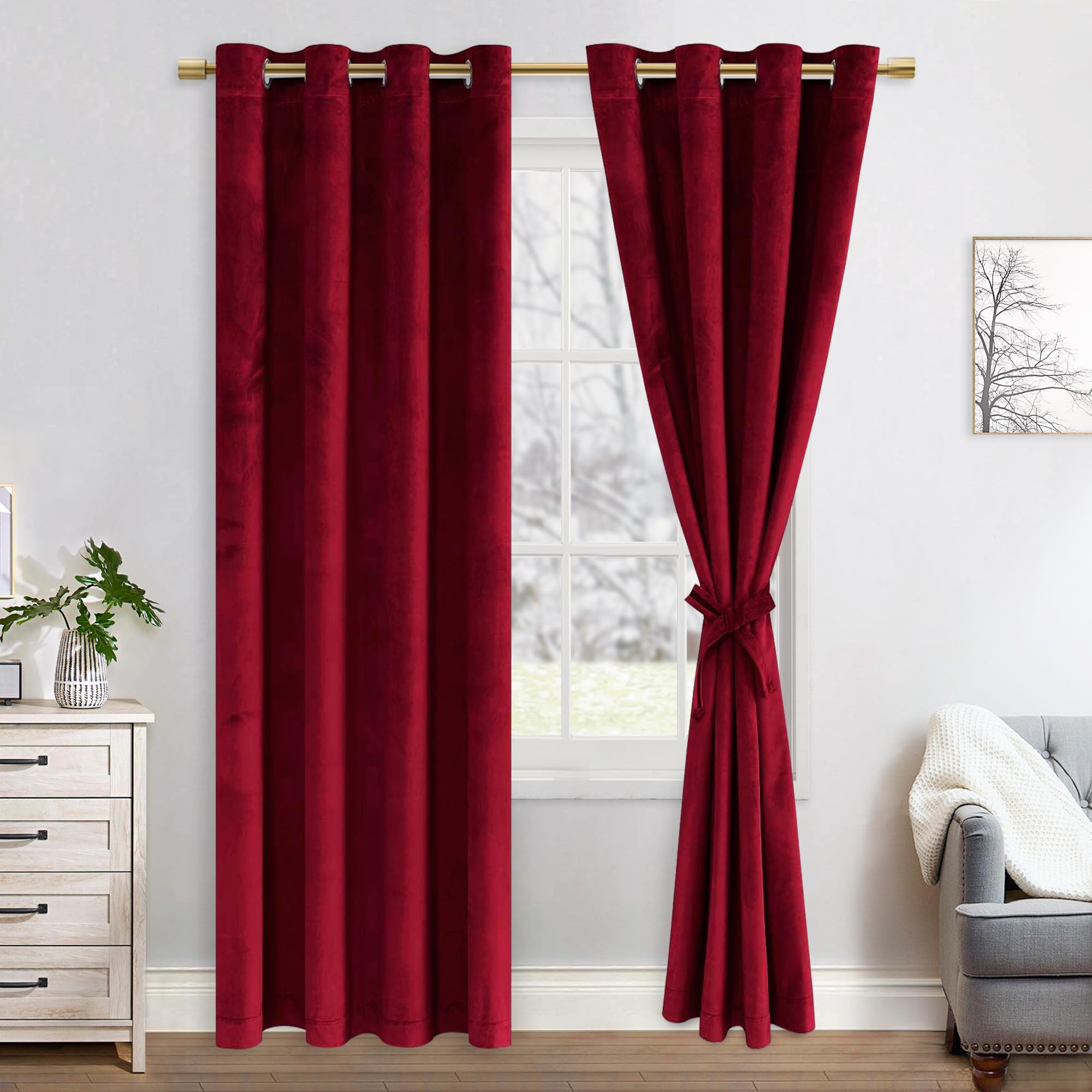 Rideaux velours occultants de Noël JIUZHEN 140x225 rouge bordeaux haut de gamme