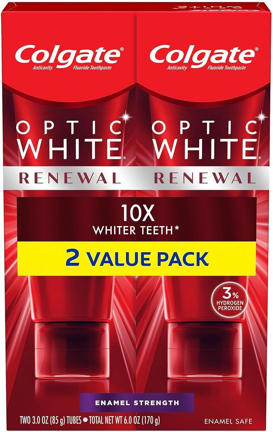 Optic White Renewal Teeth Whitening Toothpaste, Enamel Strength, 2 Pack, 3 Oz Tube