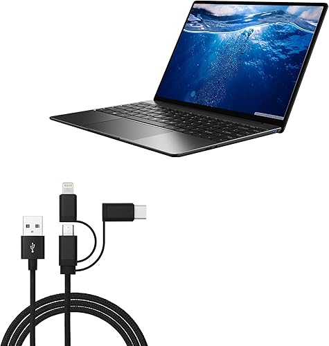 BoxWave Cable Compatible with Chuwi CoreBook - AllCharge 3-in-1 Cable - Jet Black
