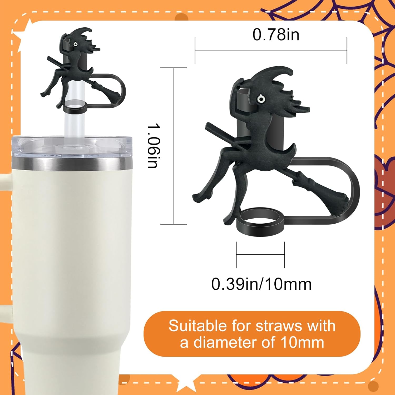 6PCS Halloween Straw Toppers for Stanley Cup, Silicone Straws Covers Cap for Stanley 30&40 Oz Tumbler with Handle, 10mm 0.4in Dust-Proof Reusable Straw Tips Lids for Halloween Gifts - Image 3