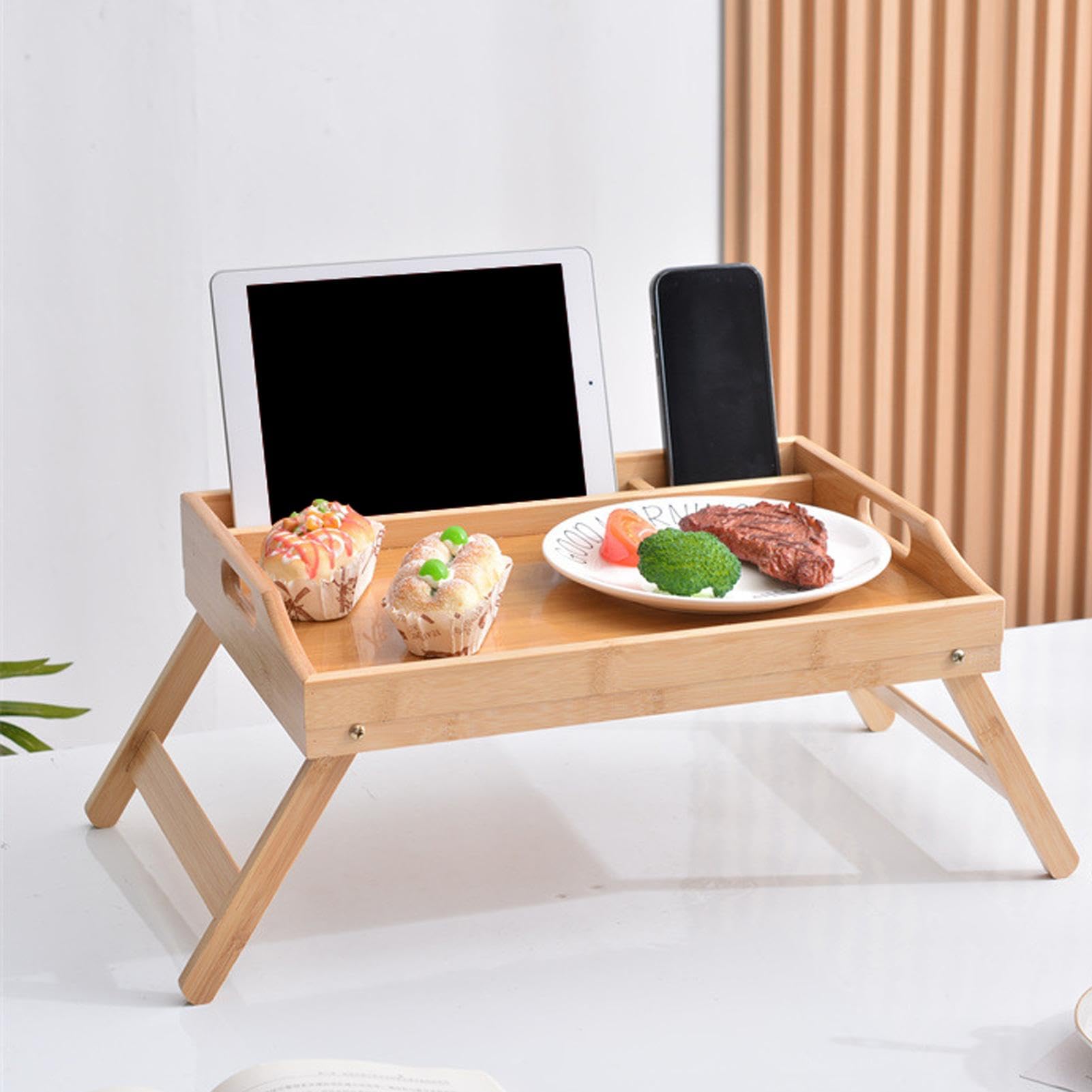Table de Plateau de lit en Bois, Plateau de Petit déjeuner pour lit,Plateau en Bois avec Pieds Pliables - Petite Table de Salle à Manger au Design Polyvalent pour lit, comptoir, Armoire