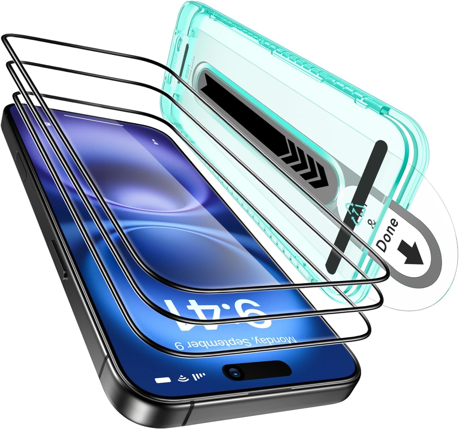 ESR 3 Pack for iPhone 16 Plus/iPhone 15 Plus Screen Protector Tempered Glass, [9H Hardness] [Military Grade Shatterproof] Full Coverage Film with Flawless Fit Tray, HD Clear, Scratch Resistant