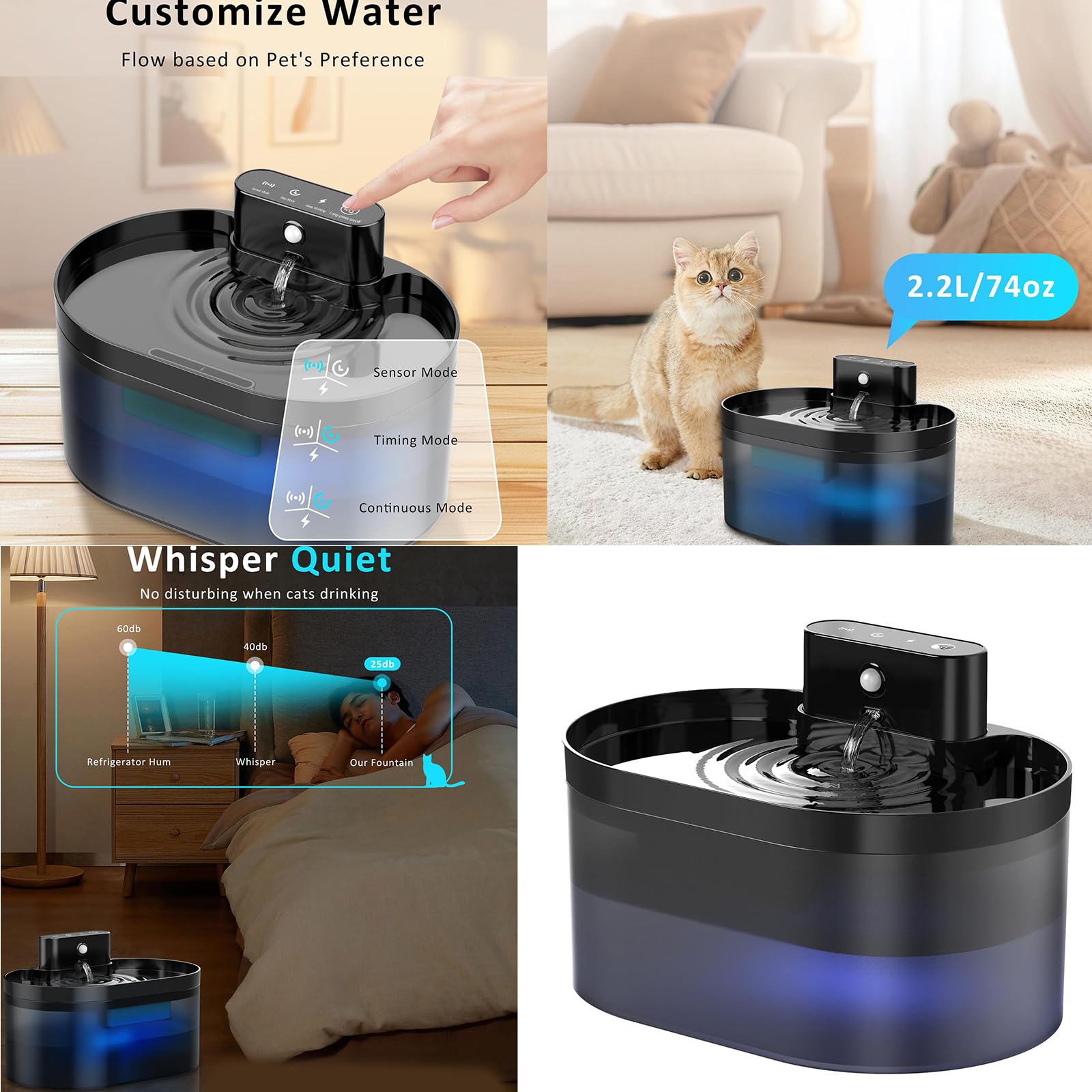Ricaricabile Gatti Fontana di Acqua Potere Batteria Capacità 80 Oz Automatico Pet Bere Dispenser con Motion Design Batteria Operato Fontana di Acqua dell'animale domestico