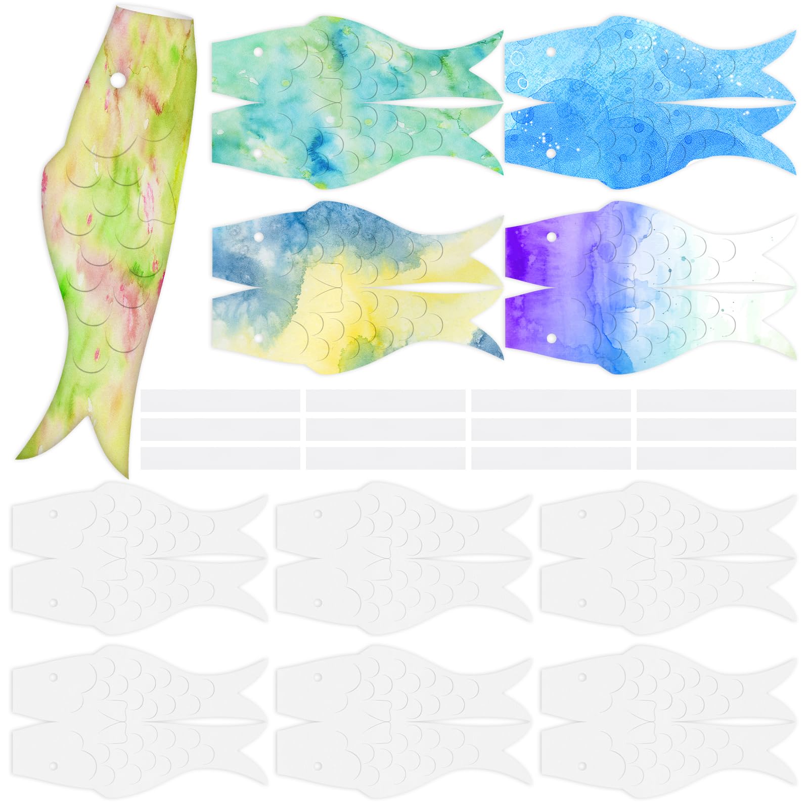 Remagr 36 Pcs Japanese Carp Wind Sock Activity Kit Fish Windsock Koinobori Fishing Paper Kites Koi Japanese Carp Streamer Fish Flags for Outdoors Home