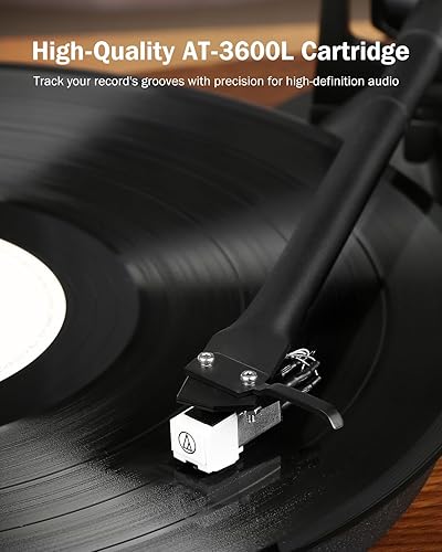 Miniatura 3 de 1 by ONE - Tocadiscos con sistema de alta fidelidad, tocadiscos Bluetooth con altavoces estéreo, preamplificador de teléfono, AT-3600L, contrapeso