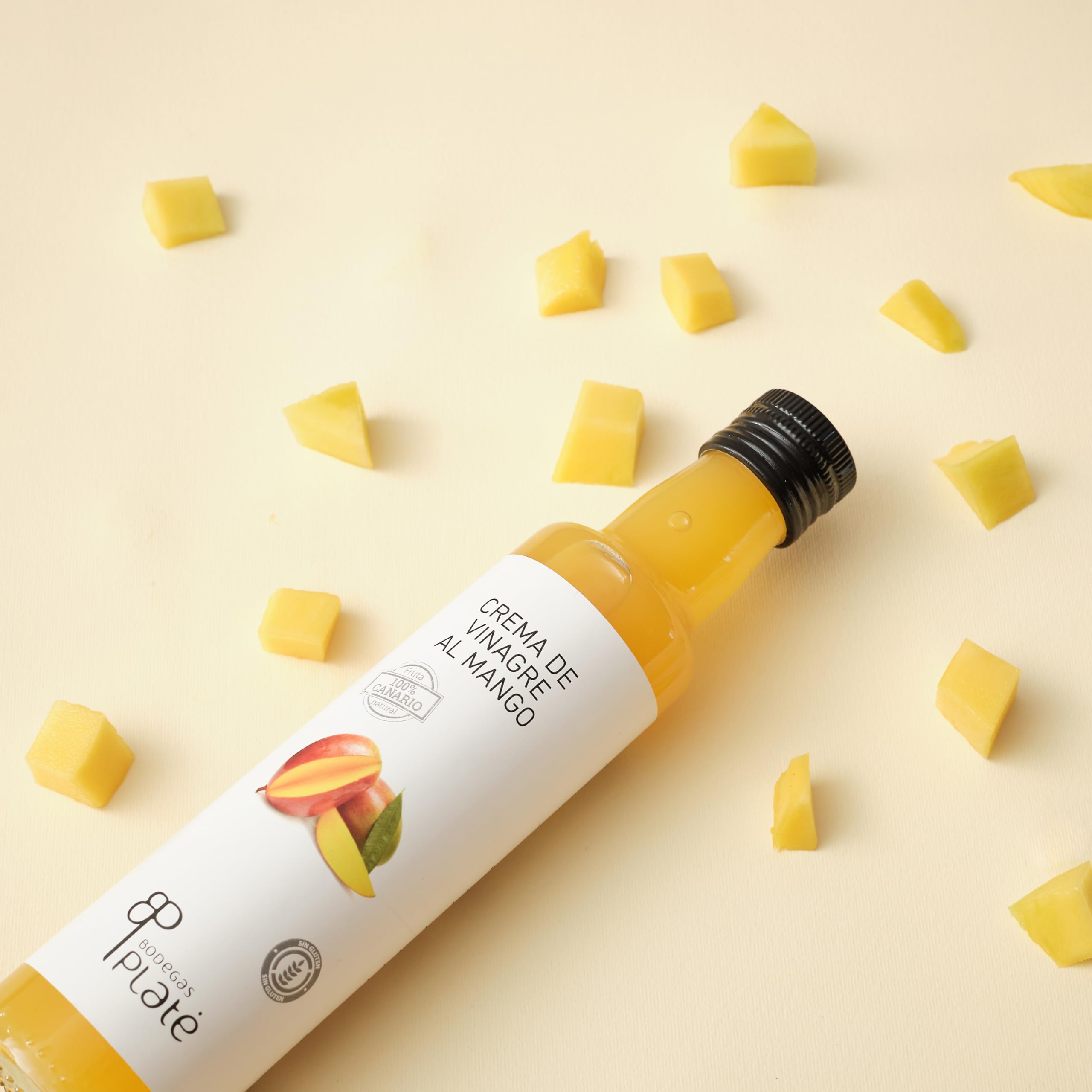 Platé Crema de Vinagre de Mango 250 ml | Aderezo tropical, dulce y natural | Ideal para ensaladas, pescados y platos creativos | Elaborado en Canarias, vegano y sin gluten