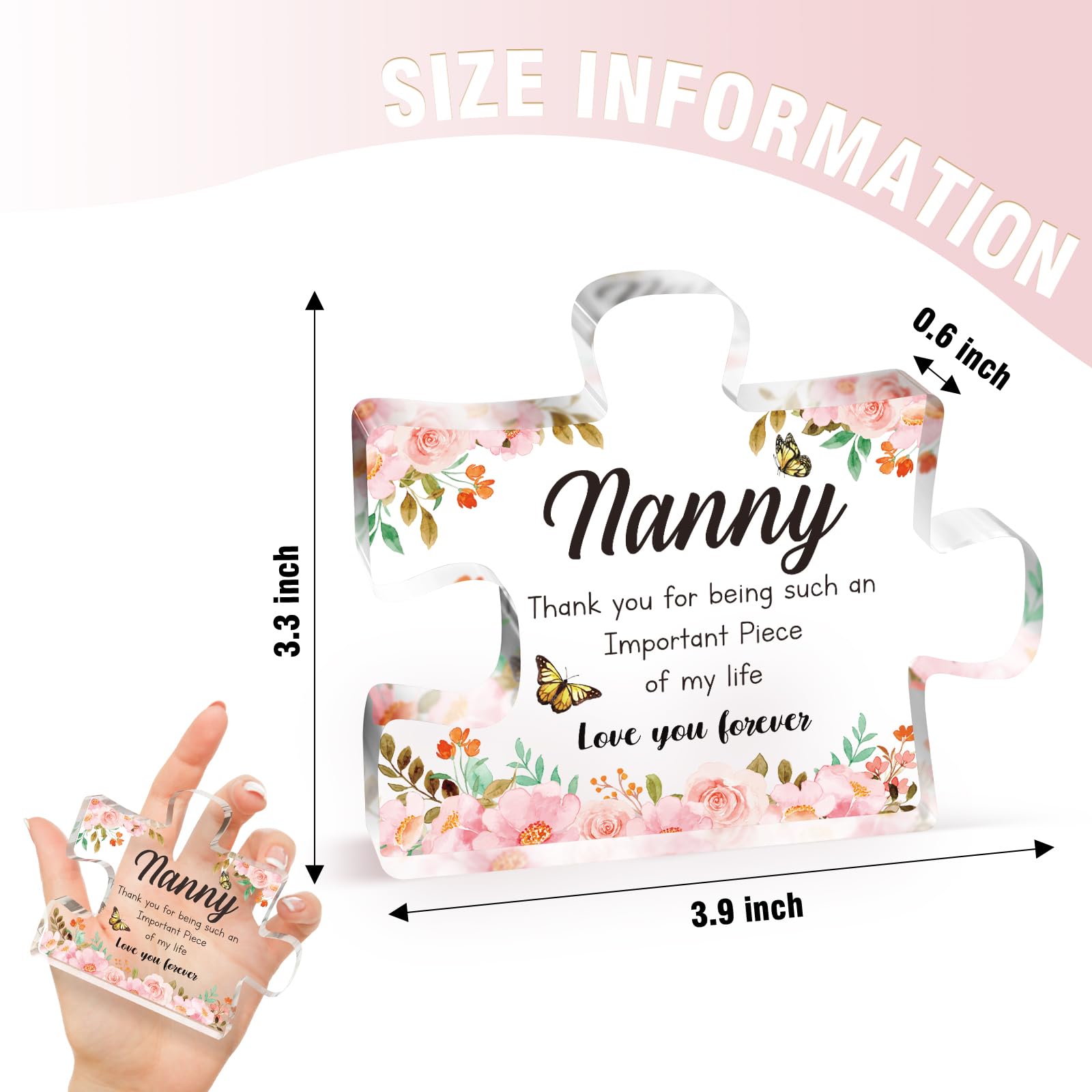 Gifts for Nanny - Acrylic Puzzle Piece Decorations 3.9 x 3.3 inch - Delicate Nanny Gifts from Grandchildren - Christmas Mothers Day Birthday Gifts for Nanny, Ideas