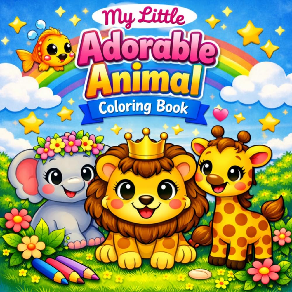 My little adorable animal coloring book: Cute Animal Coloring Book for Kids: Fun, Easy and Creative Coloring Pages