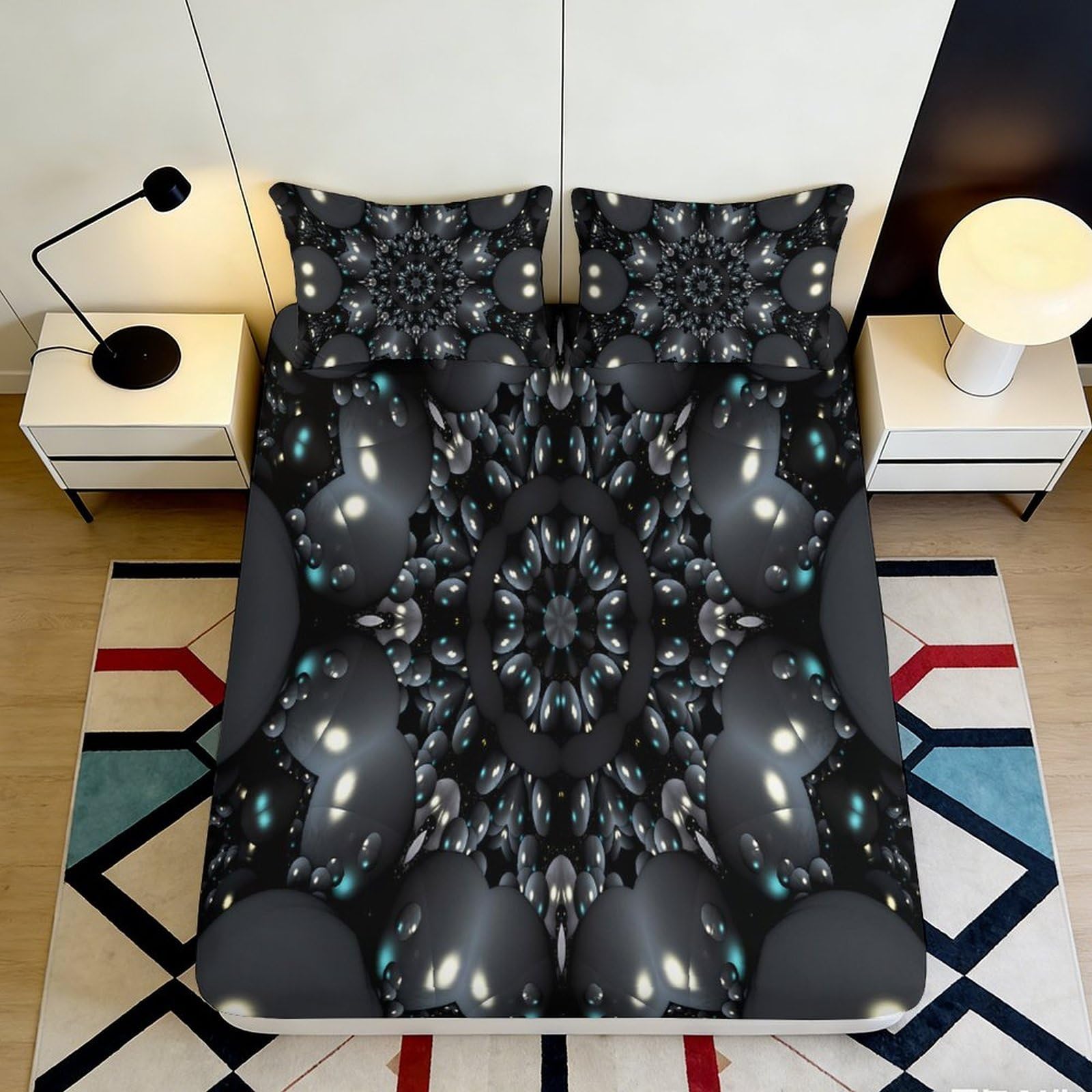 3D Printed Kaleidoscope Pattern Fitted Sheet Microfiber Soft Breathable Abstract Geometric Bed Cover for Bedroom Decor 90x200x25cm