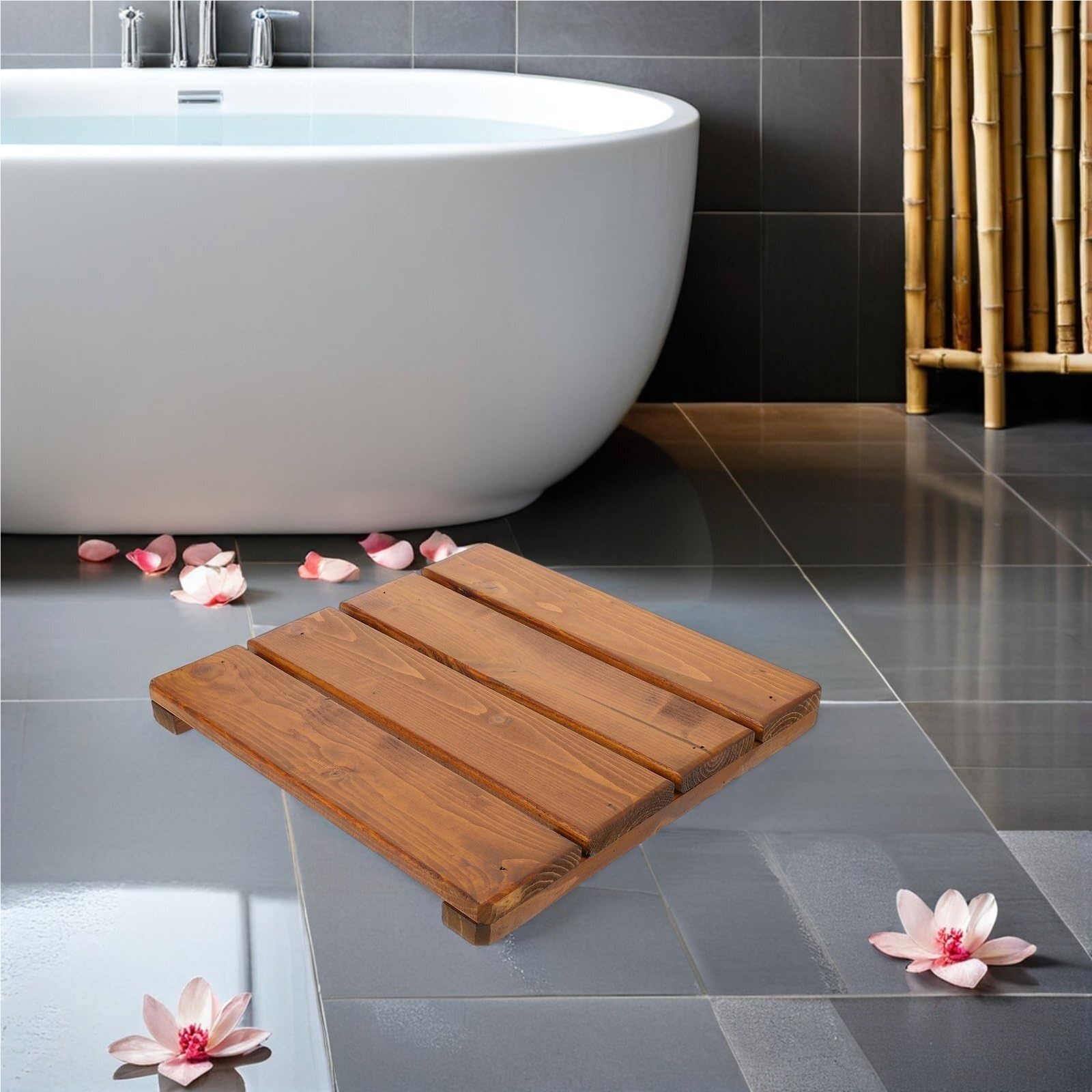 Alfombra de baño de Madera, Alfombra de baño de Drenaje rápido, Suelo de Ducha de Secado rápido for bañera, SPA, hogar