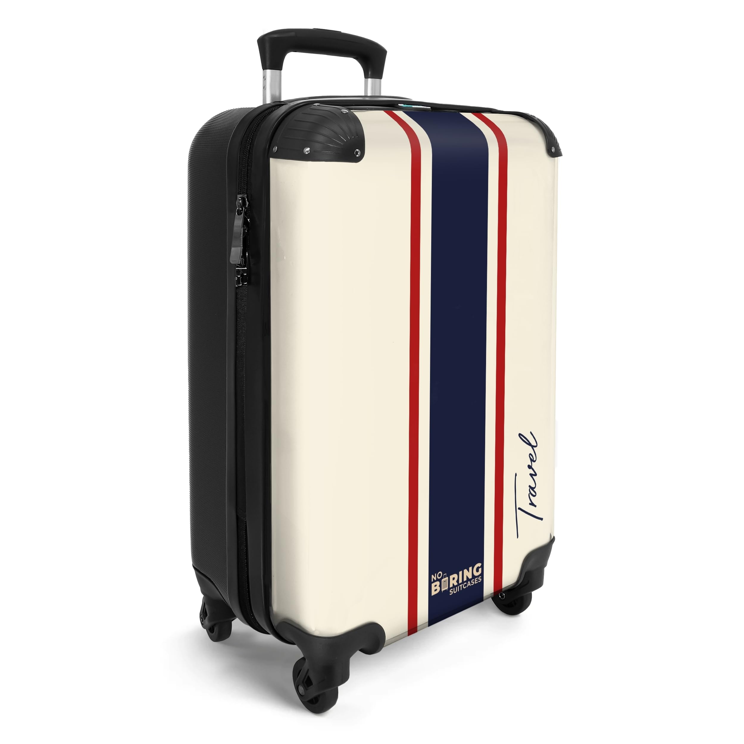 NoBoringSuitcases.com® Handgepäck Koffer 55x35x20 cm Trolley Reisekoffer Handgepäck-Koffer 4 Rollen Leicht Carry on Luggage Hartschalenkoffer Beige - Streifen - Luxus