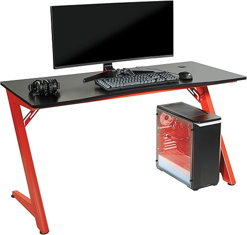 Miniatura 5 de OSP Home Furnishings Beta Battlestation - Escritorio para juegos con luces LED RGB Bluetooth, color rojo mate