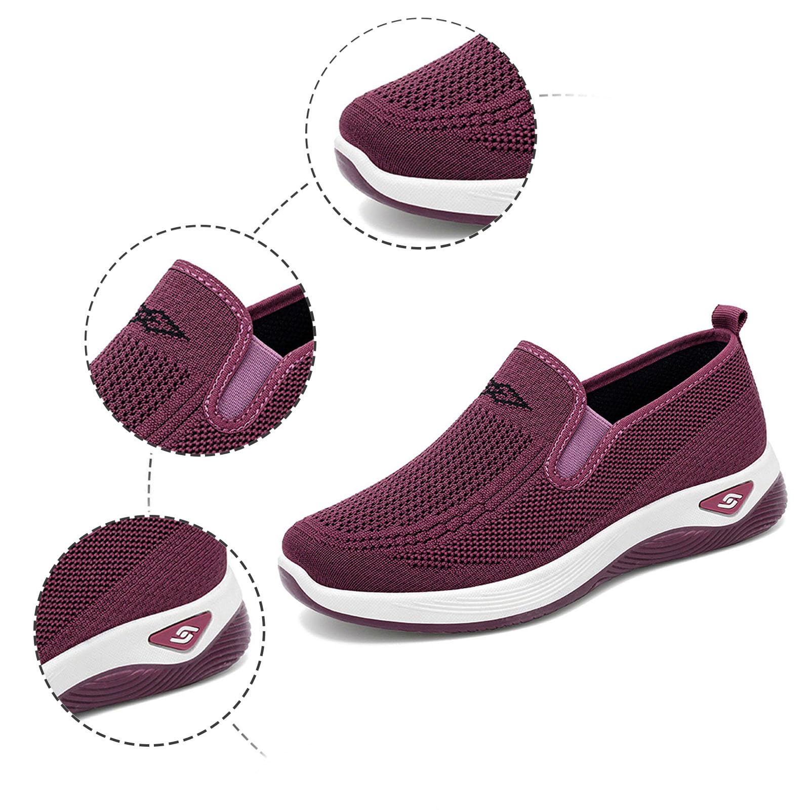 Zapatos cómodos para mujer, zapatos para caminar del Reino Unido para mujer, espuma para caminar, deslizarse en las manos, tenis ortopédicos con soporte de arco, zapatillas ortopédicas ligeras