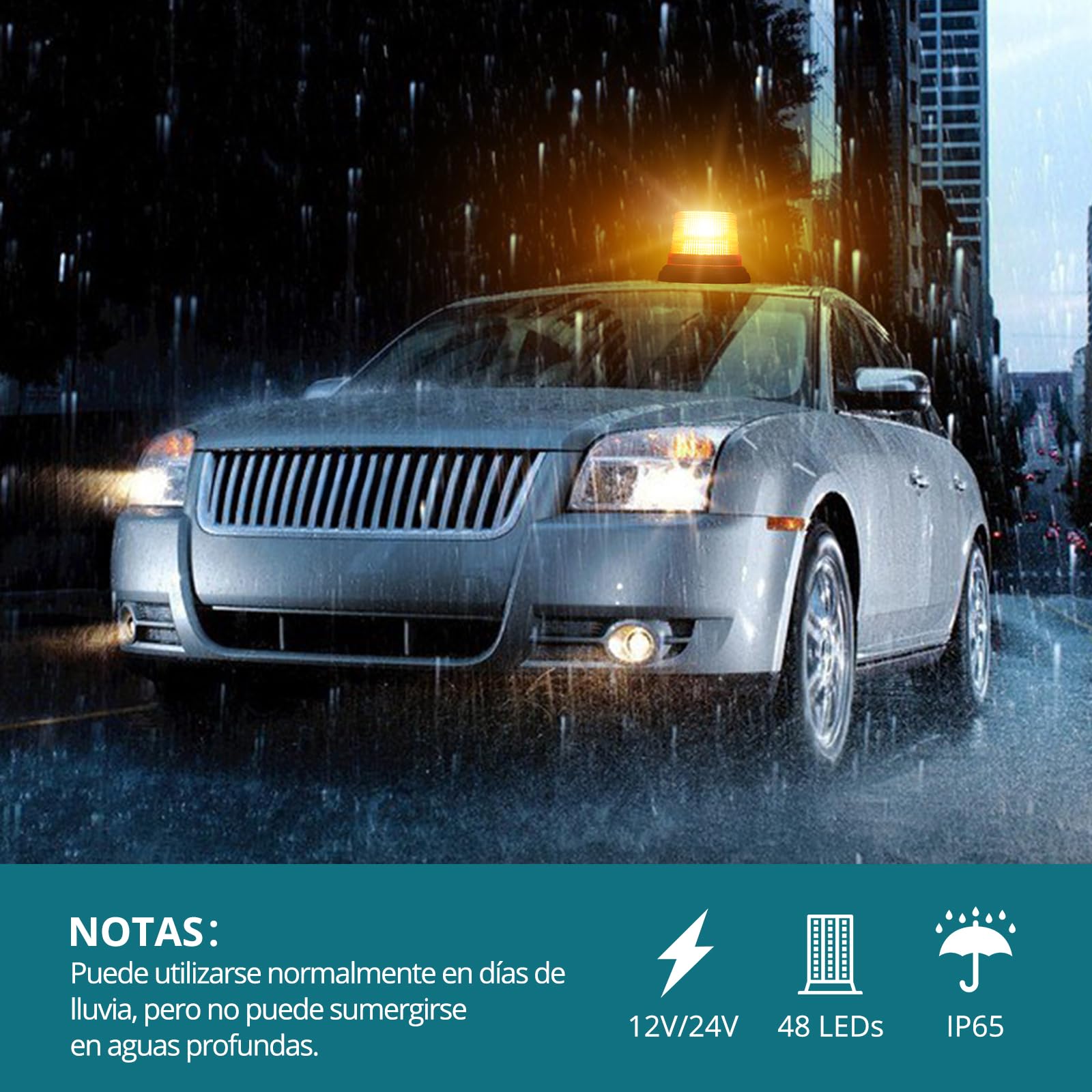 48 LEDs Batería Luz LED Estroboscópica, 12/24V Luz LED Estroboscópica Rotativo con Magnético, 7 Modos con 5 Metros Cable para el Coche Carretilla Elevadora Tractor Carrito de Golf Remolque
