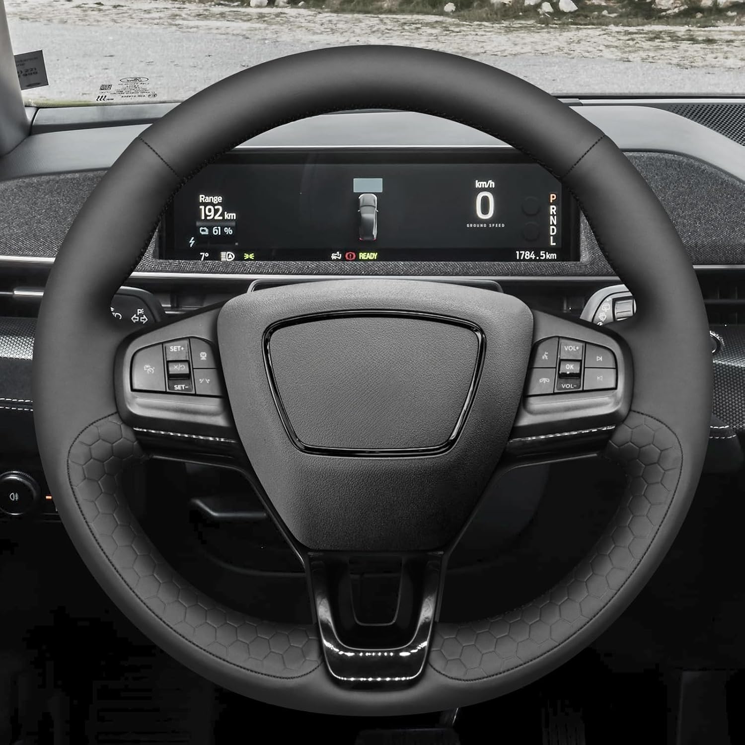 MEWANT Steering Wheel Cover for Ford Mustang Mach-E 2021-2025 Hand-Stitched Steering Wheel Wrap