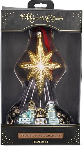 Miniatura 2 de Demdaco Estrella azul medianoche sobre Belén 6.5 x 4 de vidrio soplado decorativo colgante adorno