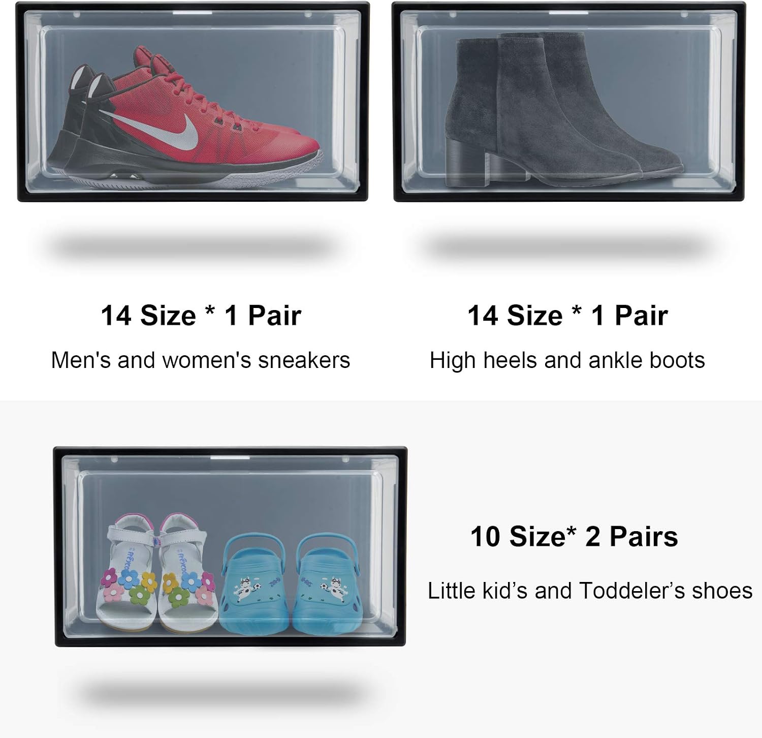 Homde Shoe Box Pack of 3 Drawer Type Storage Organizer Stackable Display Container Size up to US 14 with Magnetic Closure