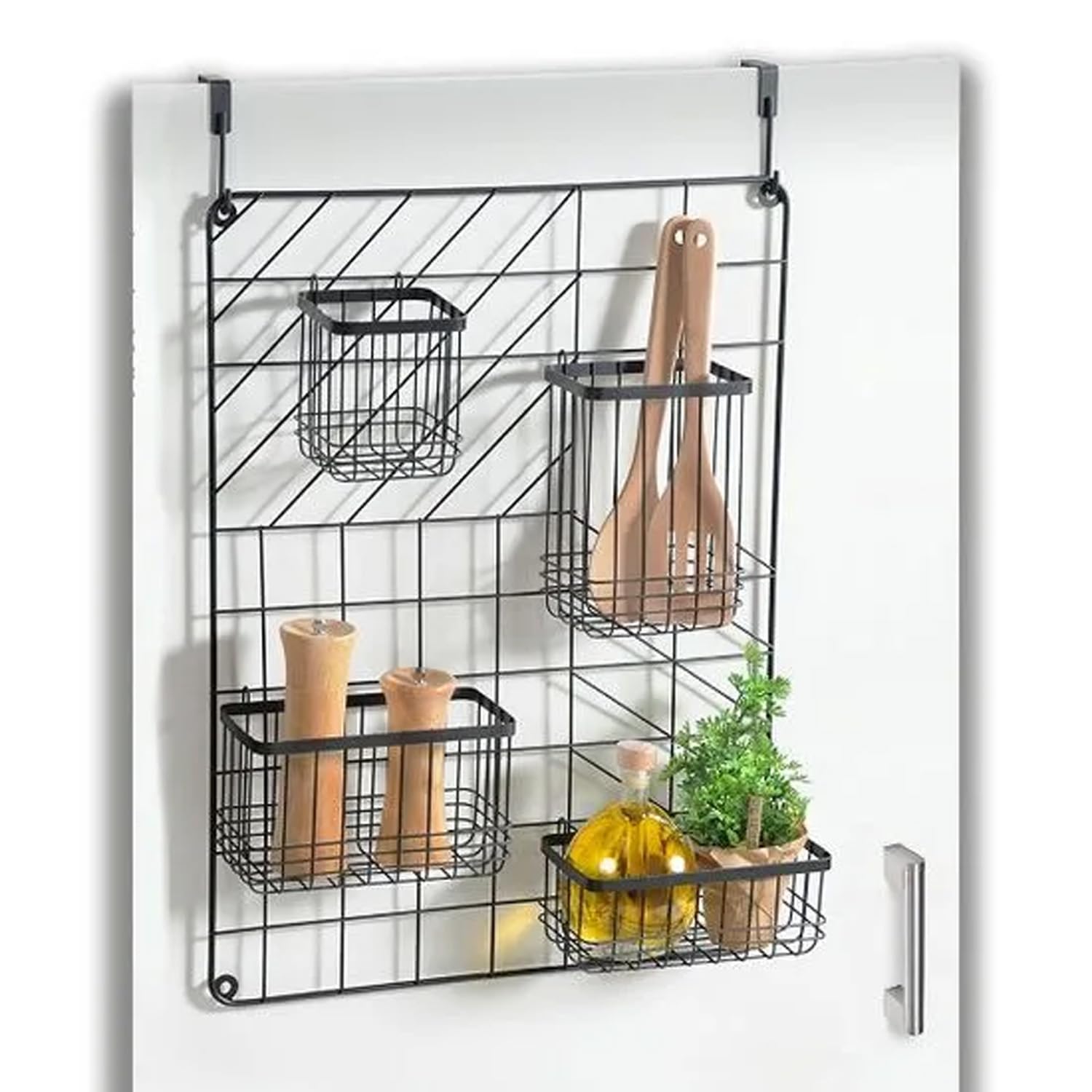 Avilia Organizer Cucina | Organizer Bagno | Organizer Appendibile | Organizer da Porta | Organizer in Metallo | Organizer da Doccia, Camera o Cucina con 5 Cestini in Metallo Nero ‎12x46x60cm