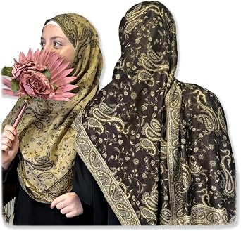 Womens Hijab Pashmina Shawls Wraps,Double-sided Paisley Vintage Scarf With Tassels