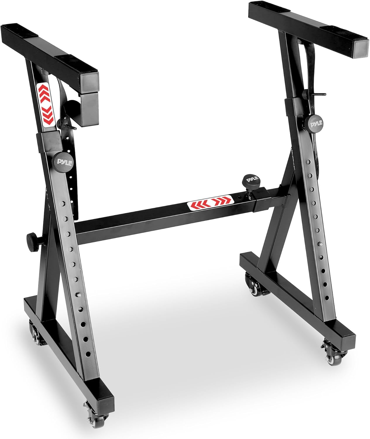 Pyle Keyboard Ständer Höhenverstellbar, Breitenverstellbar – Faltbarer Ständer für Piano, Keyboards – inkl. Tragbarer Orgelhalter mit Rollen, Schwarz