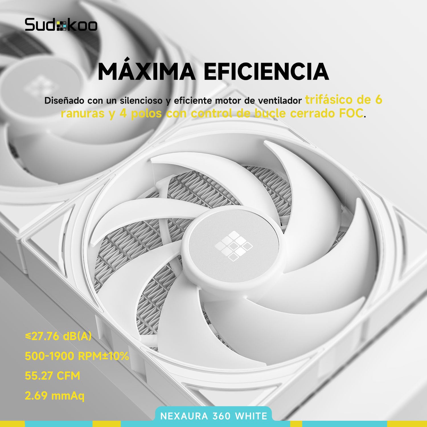 Sudokoo NEXAURA 360 Blanco Refrigeración Líquida para CPU, AIO 360mm,3 Ventiladores PWM,ARGB PWM Bompa Silenciosa, 2500-3600RPM, TDP 300W,Compatible con Intel LGA 1851/1700/1200/115X y AMD AM5/AM4