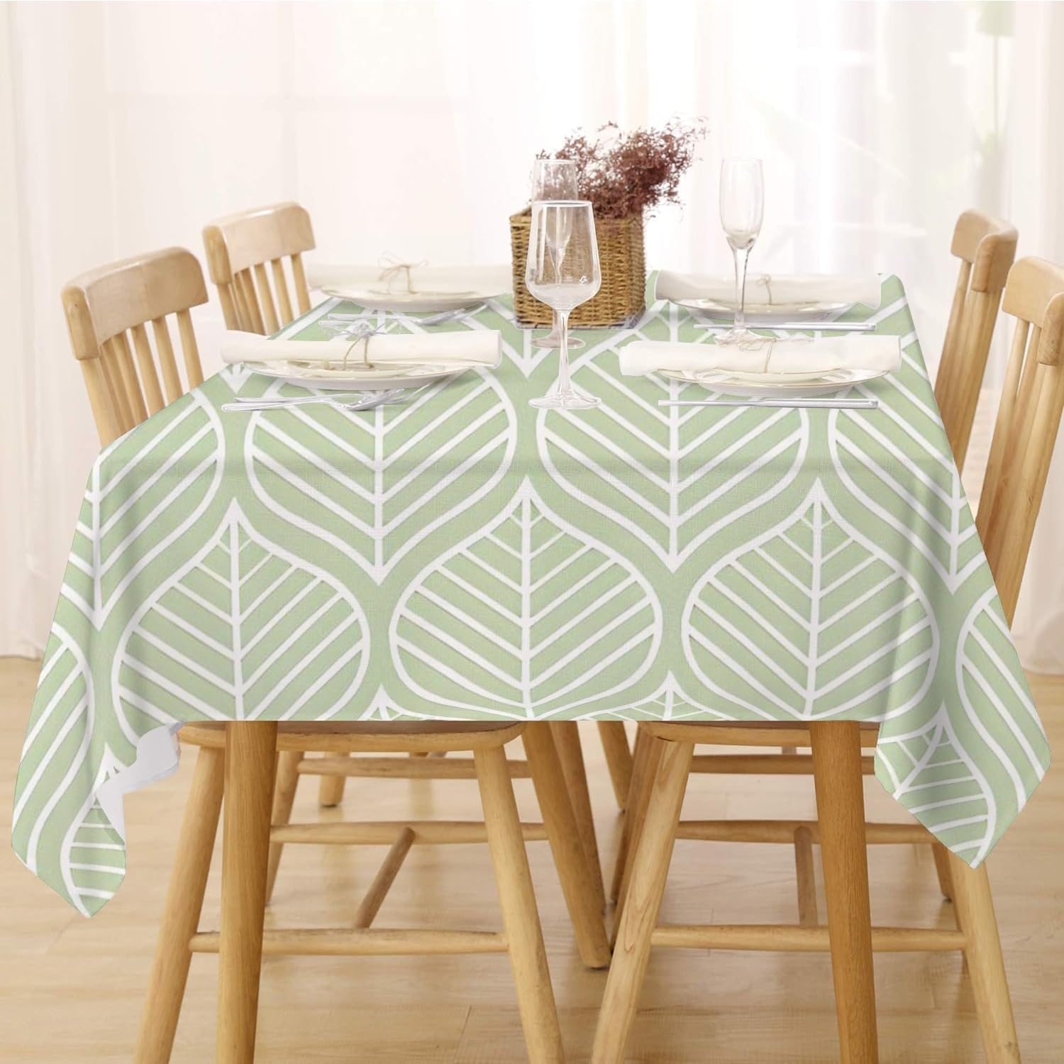 FANSU Tovaglia Idrorepellente Rettangolare 140x160 Cm, Motivo Foresta Luna, Lavabile E Antimacchia