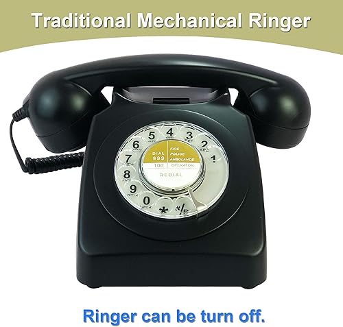 Vista 17 de Vintage Retro Old Fashion Rotary Dial Hogar y Oficina Teléfono Clásico de una Línea Básica Teléfono de Escritorio en Casa Oficina Escuela Verde