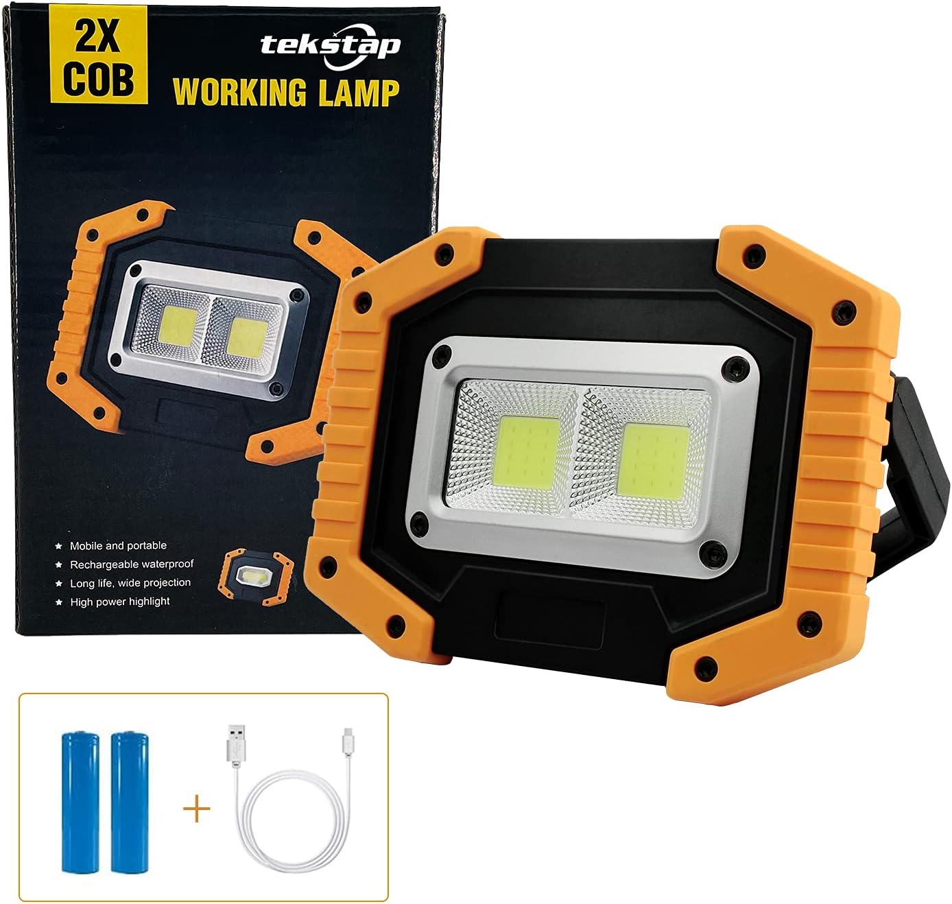 tekstap LED Rechargeable Work Light - 30W 2000LM USB Portable Super Bright Cordless Outdoor Floodlight Battery Powered Flood Working Site COB Security Light for Garage/Workshop/Camping/Hiking/Fishing
