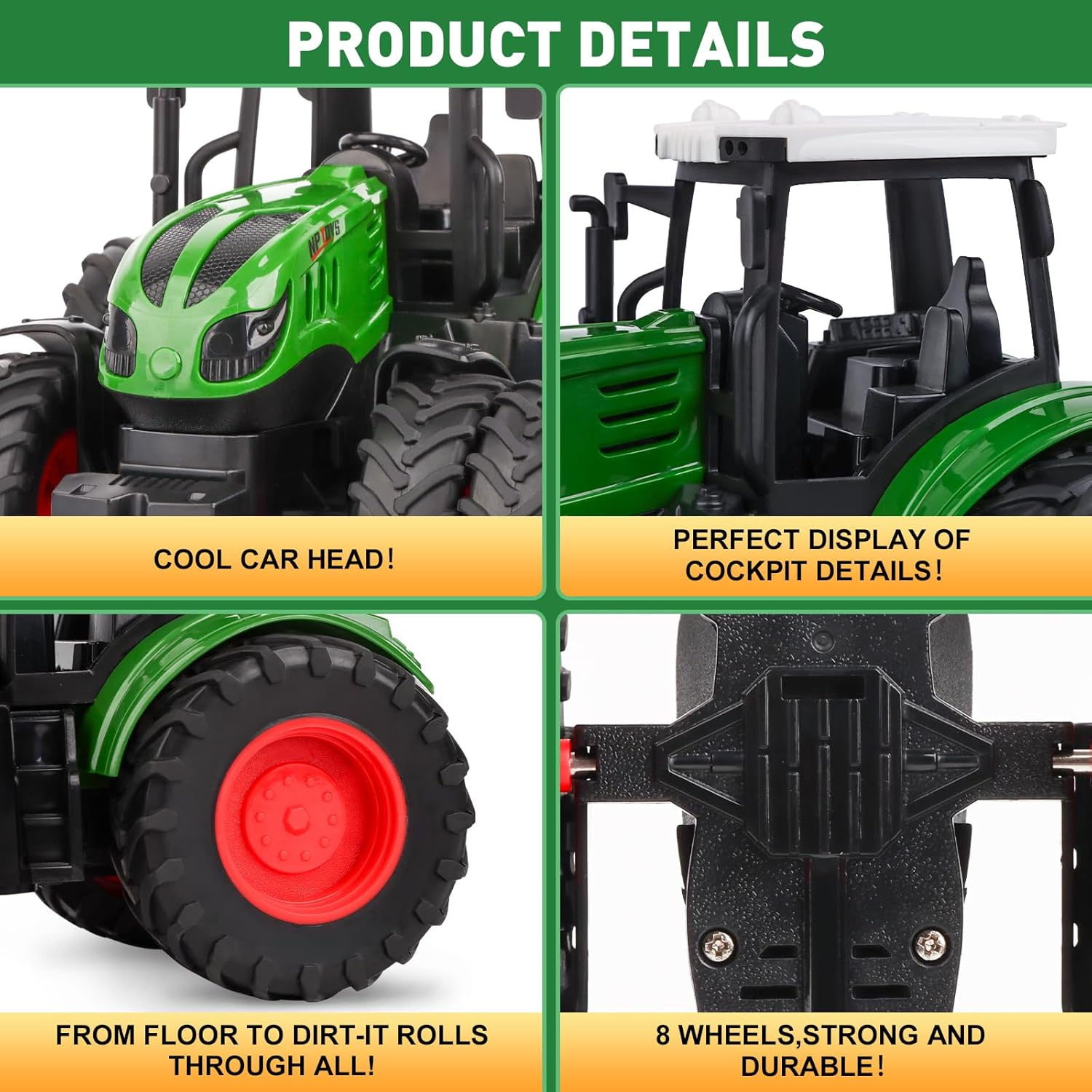 Farm Tractor Toys for Kids 3-5, 1/24 Scale Farm Monster Trucks Toy 8 Wheels Kids Truck Tractor for Boys 3, 4, 5, 6, 7 Year Old Christmas, Birthday Gifts for Kid