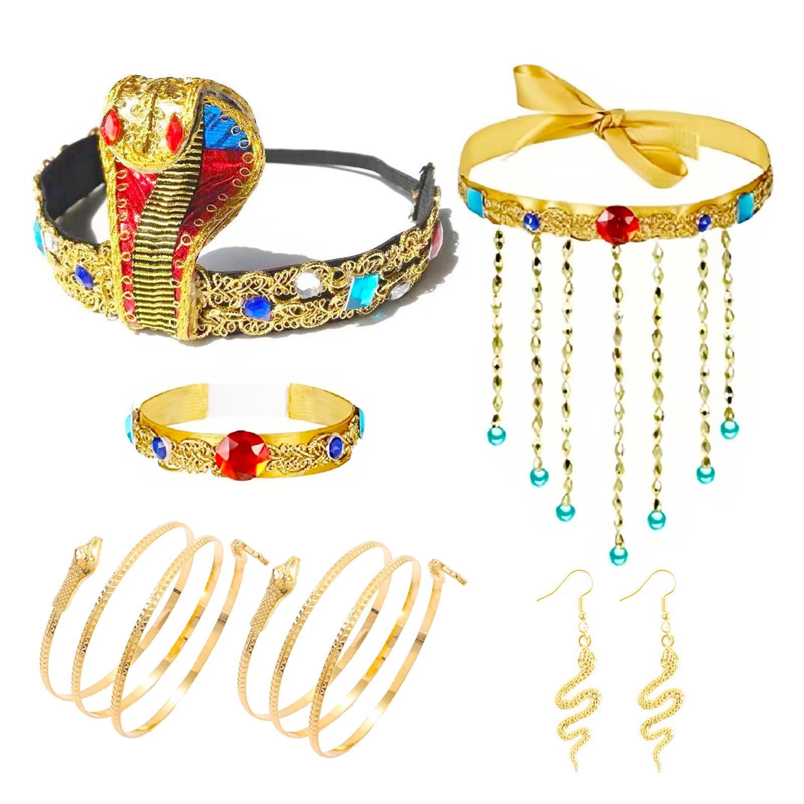 IOHJSA 7PCS Egyptian Costume Accessories, Cleopatra Costume with Egyptian